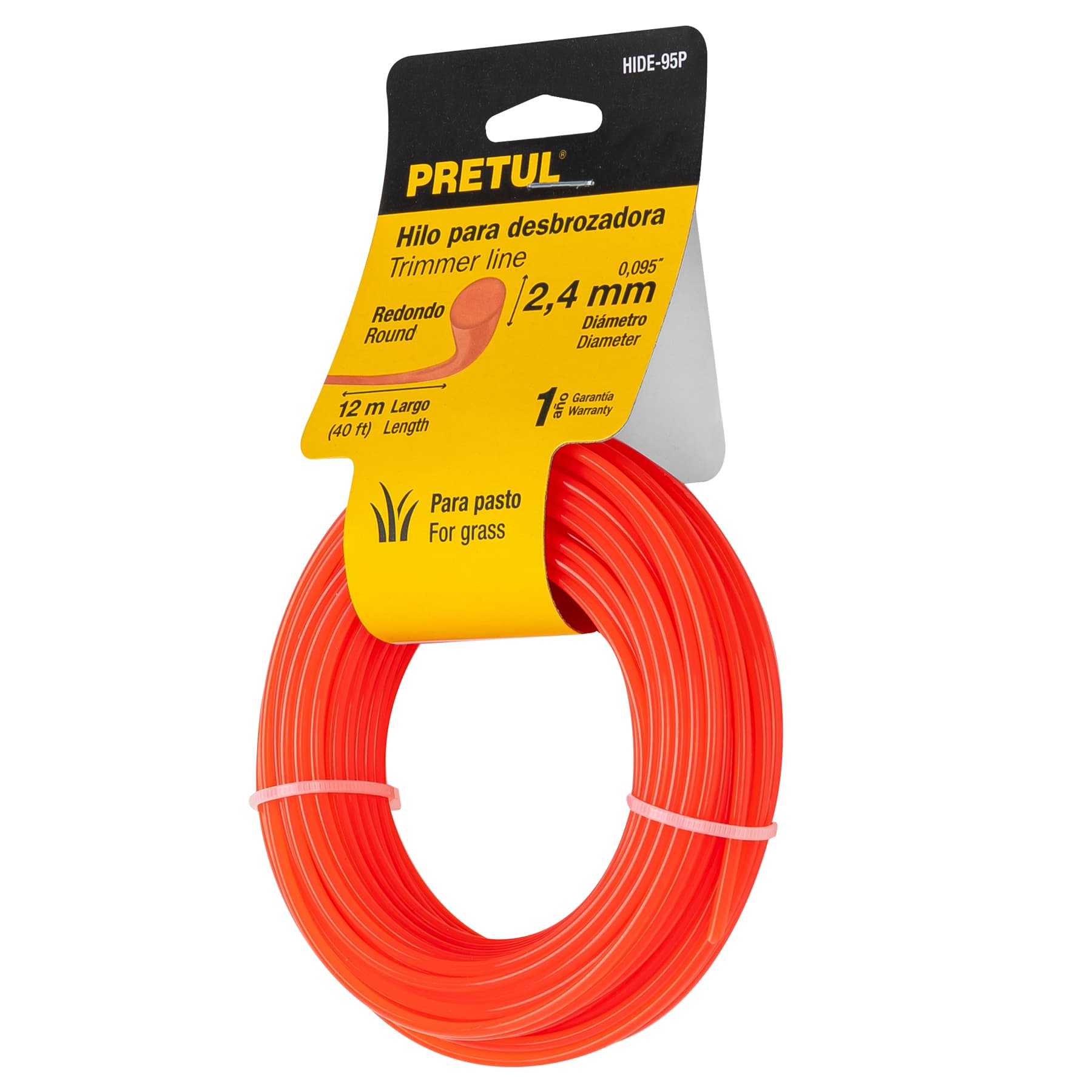 Hilo redondo para desbrozadora, 12 m, 2.4 mm, Pretul