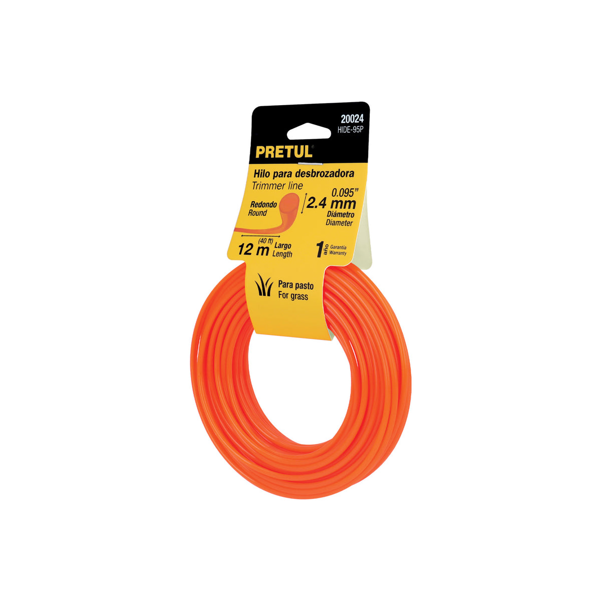 Hilo redondo para desbrozadora, 12 m, 2.4 mm, Pretul