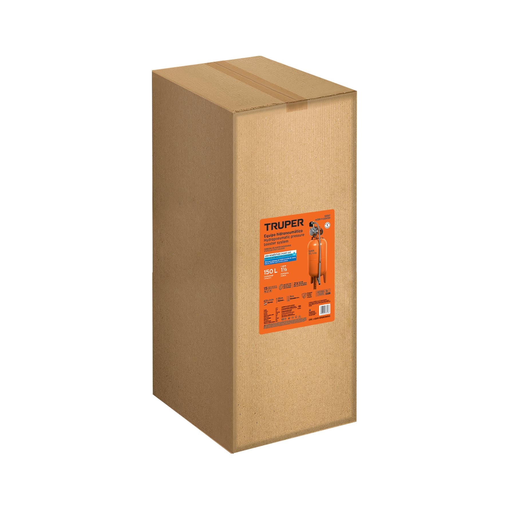 Bomba hidroneumática 1-1/2 HP, 150 litros