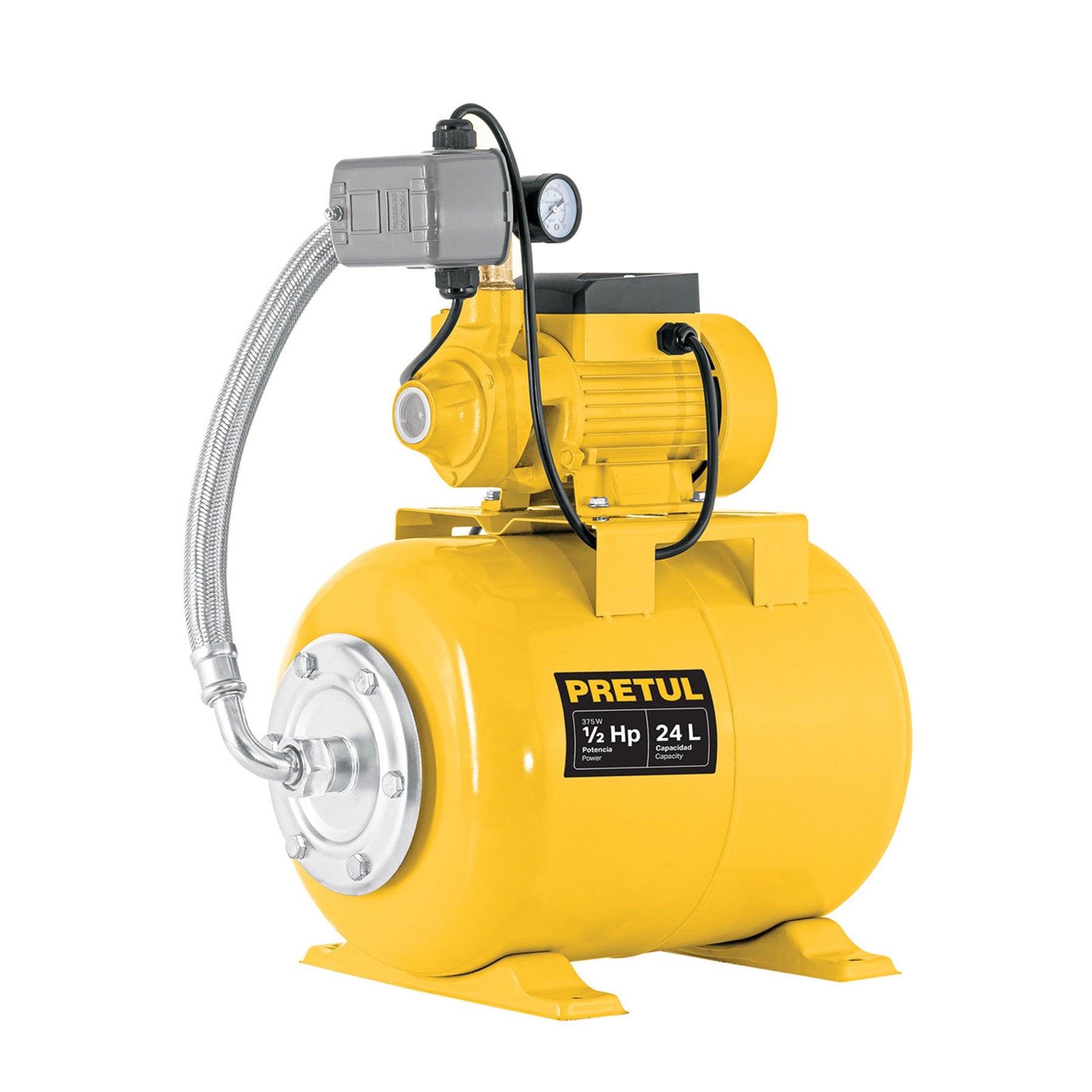 Bomba hidroneumática 1/2 HP, 24 litros, Pretul