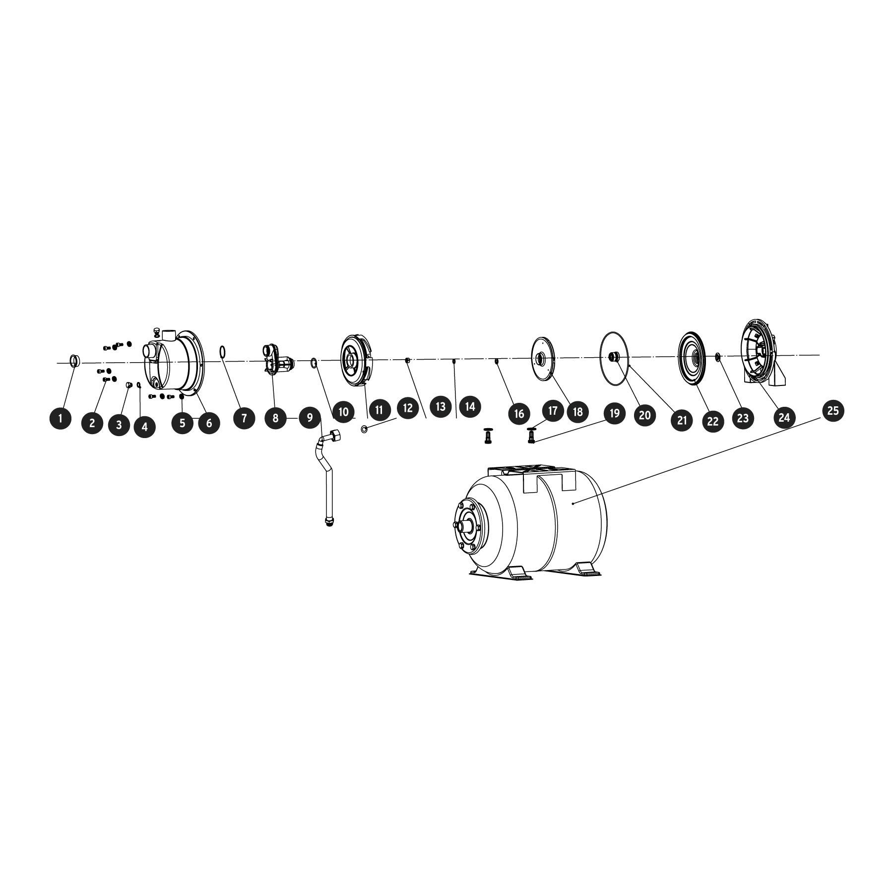 Bomba hidroneumática 1/2 HP, 24 litros