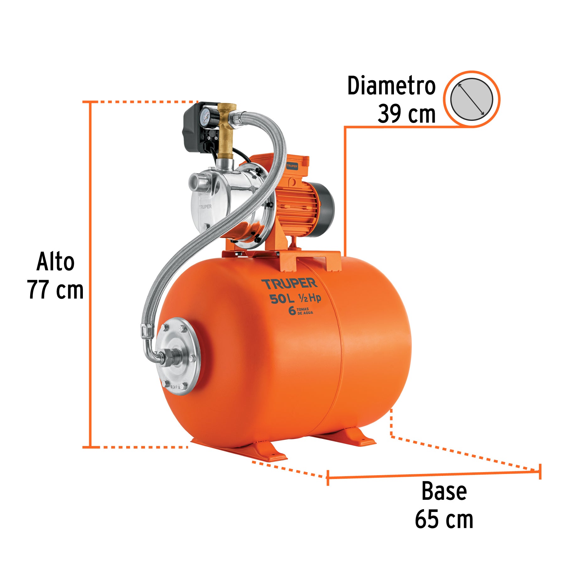 Bomba hidroneumática 1/2 HP, 50 litros