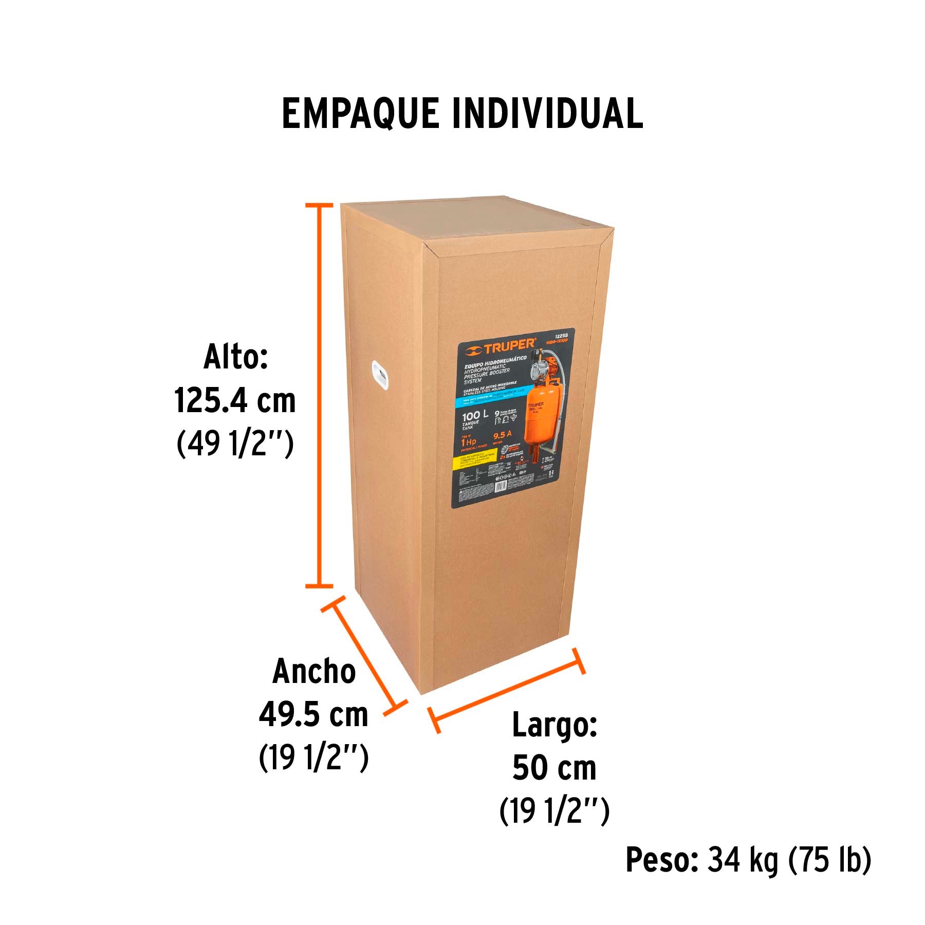 Bomba hidroneumática 1 HP, 100 litros