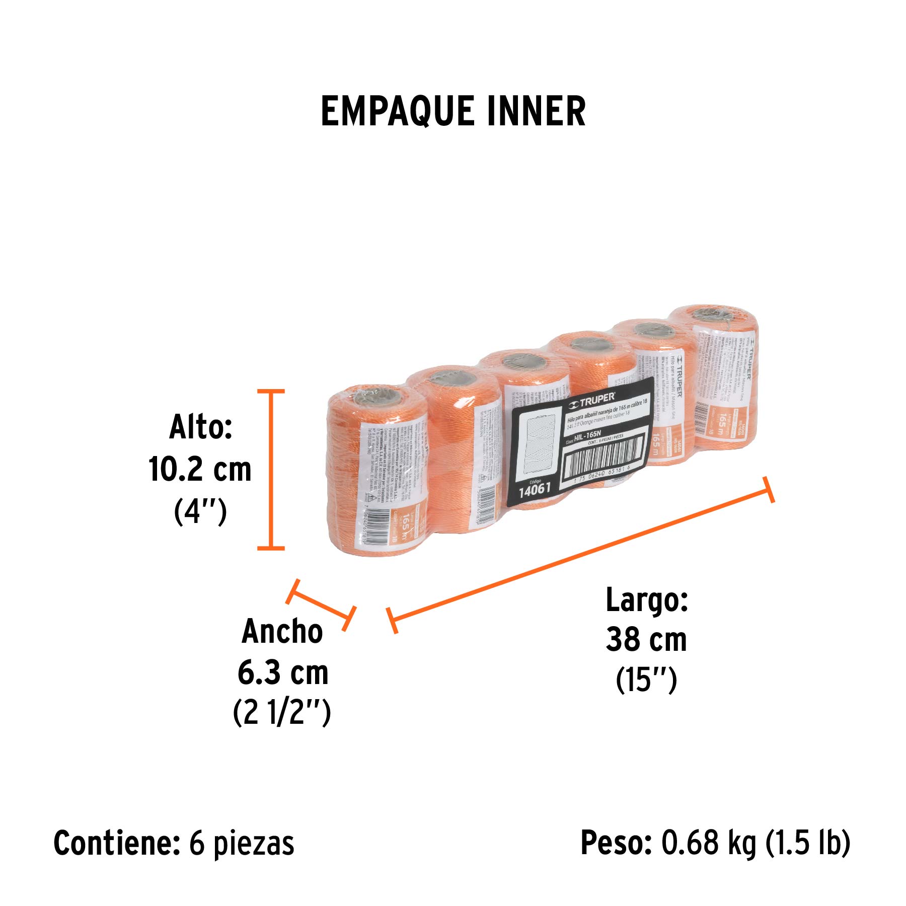 Hilo para albañil, 165 m, naranja