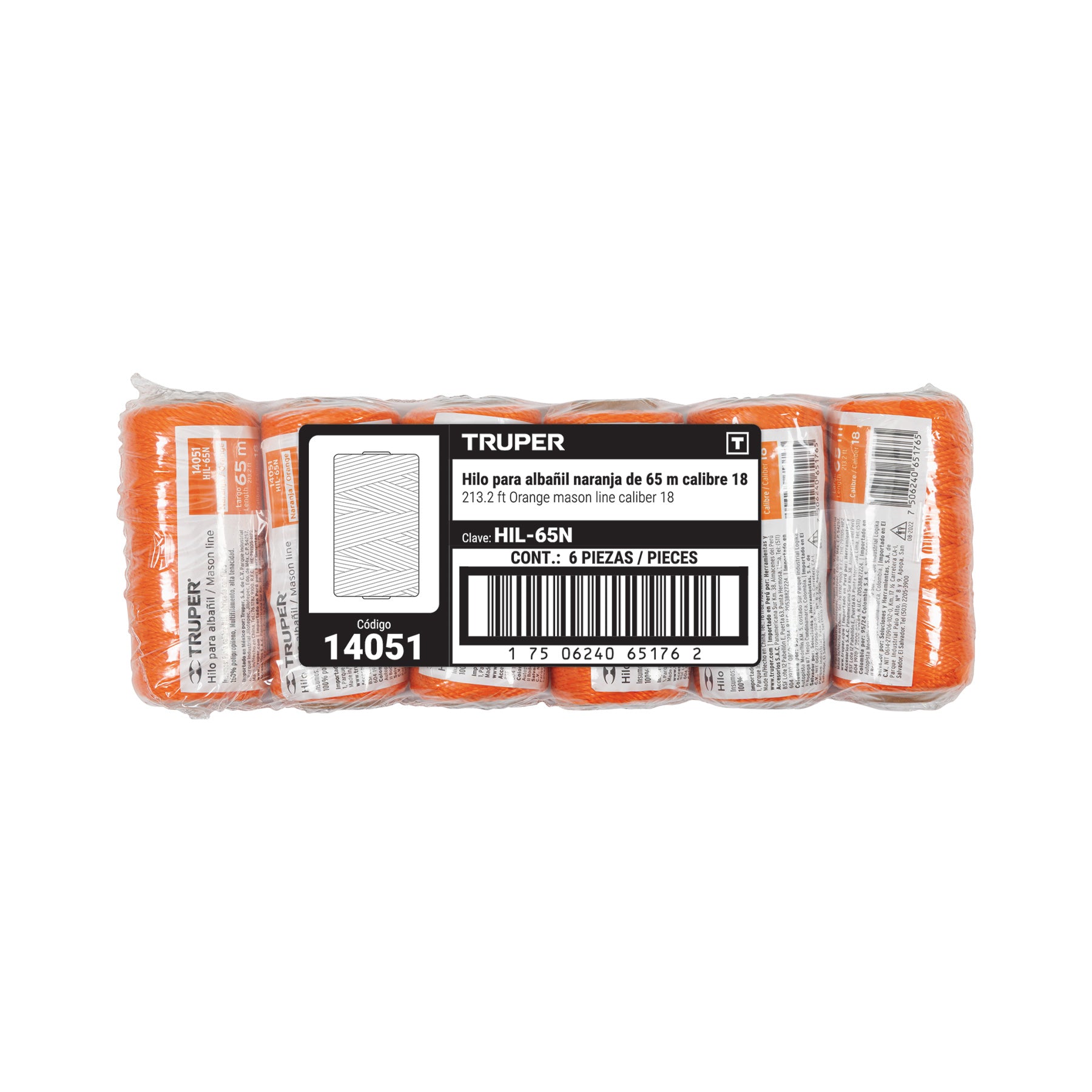 Hilo para albañil, 65 m, naranja