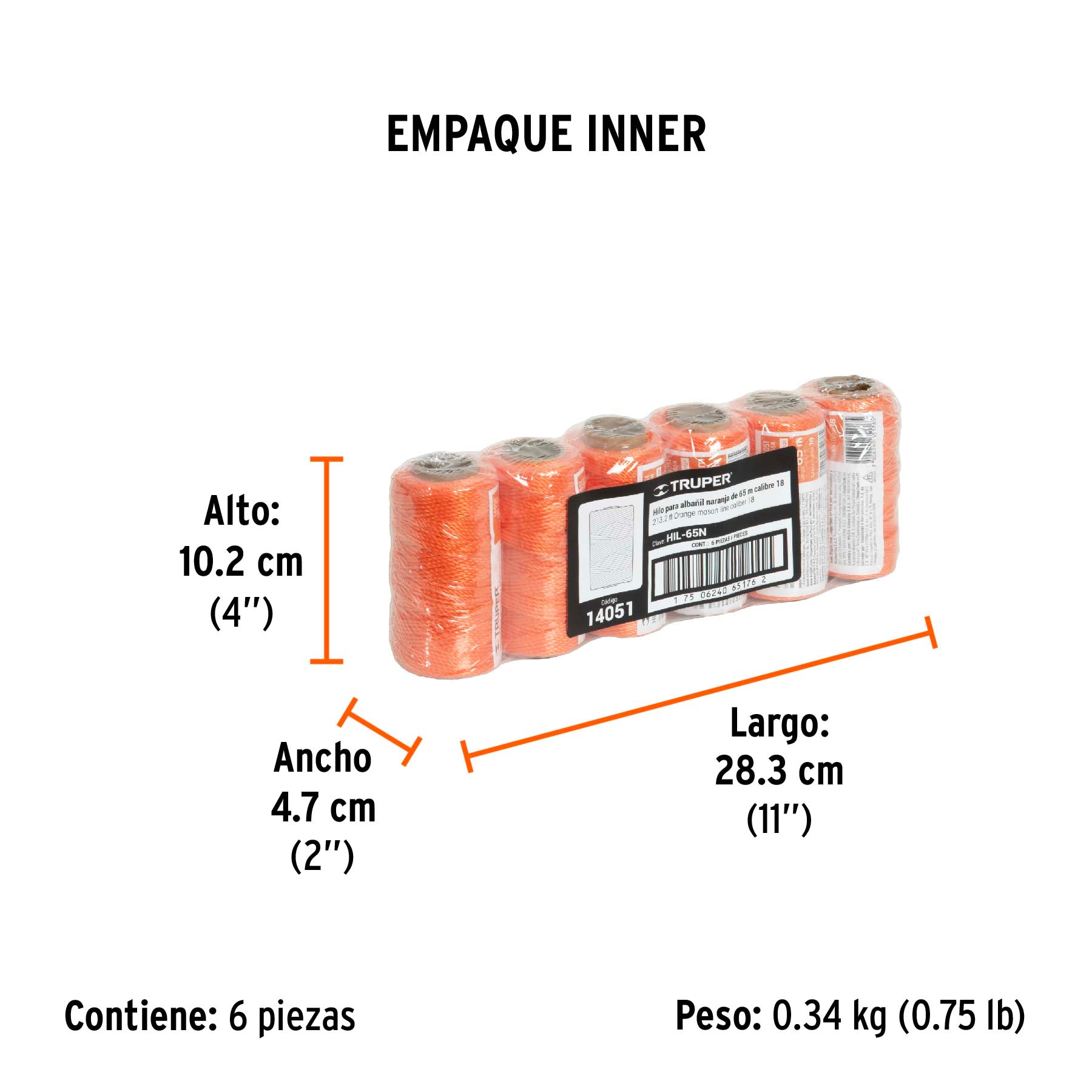Hilo para albañil, 65 m, naranja