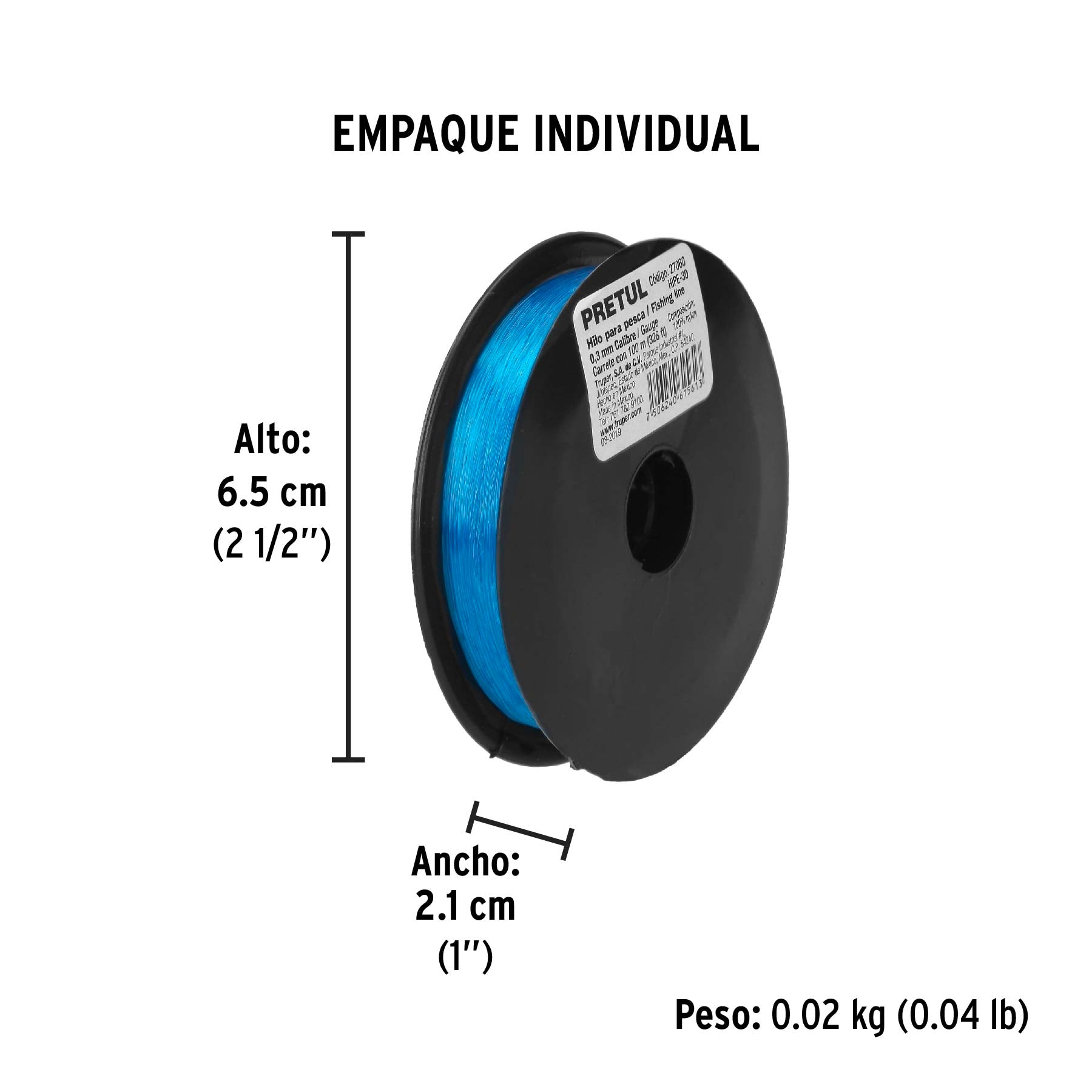 Hilo para pesca, rollo 100 m, calibre 0.30 mm, azul