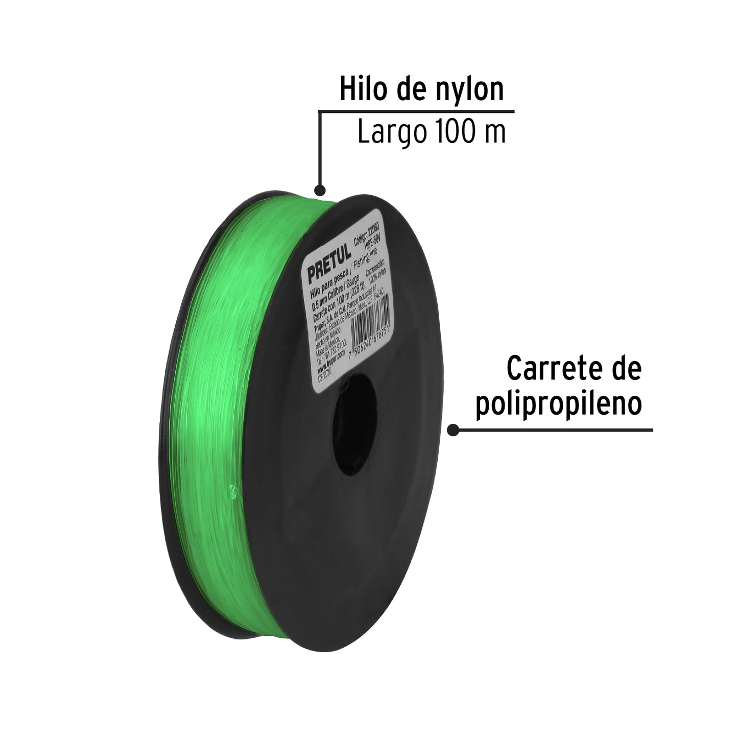 Hilo de nylon para pesca, 0.50 mm,verde