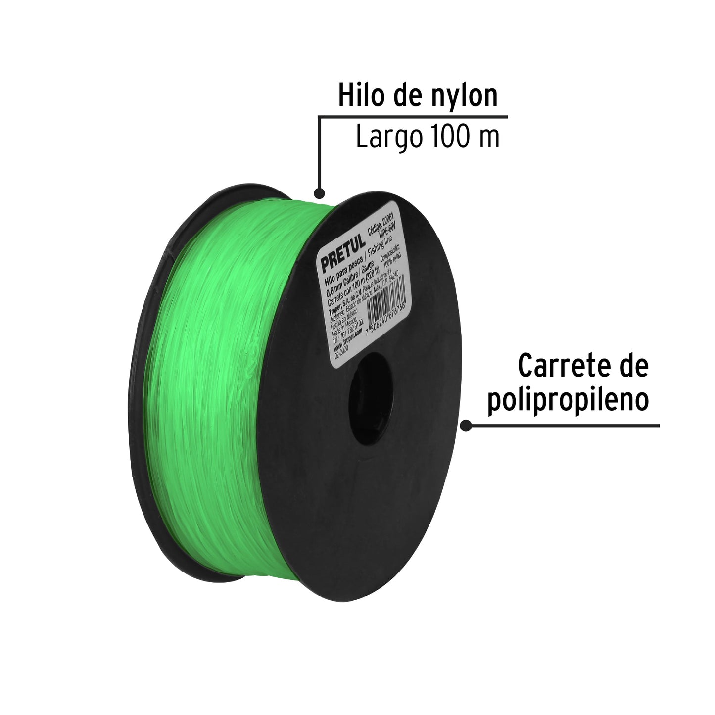 Hilo de nylon para pesca, 0.60 mm,verde