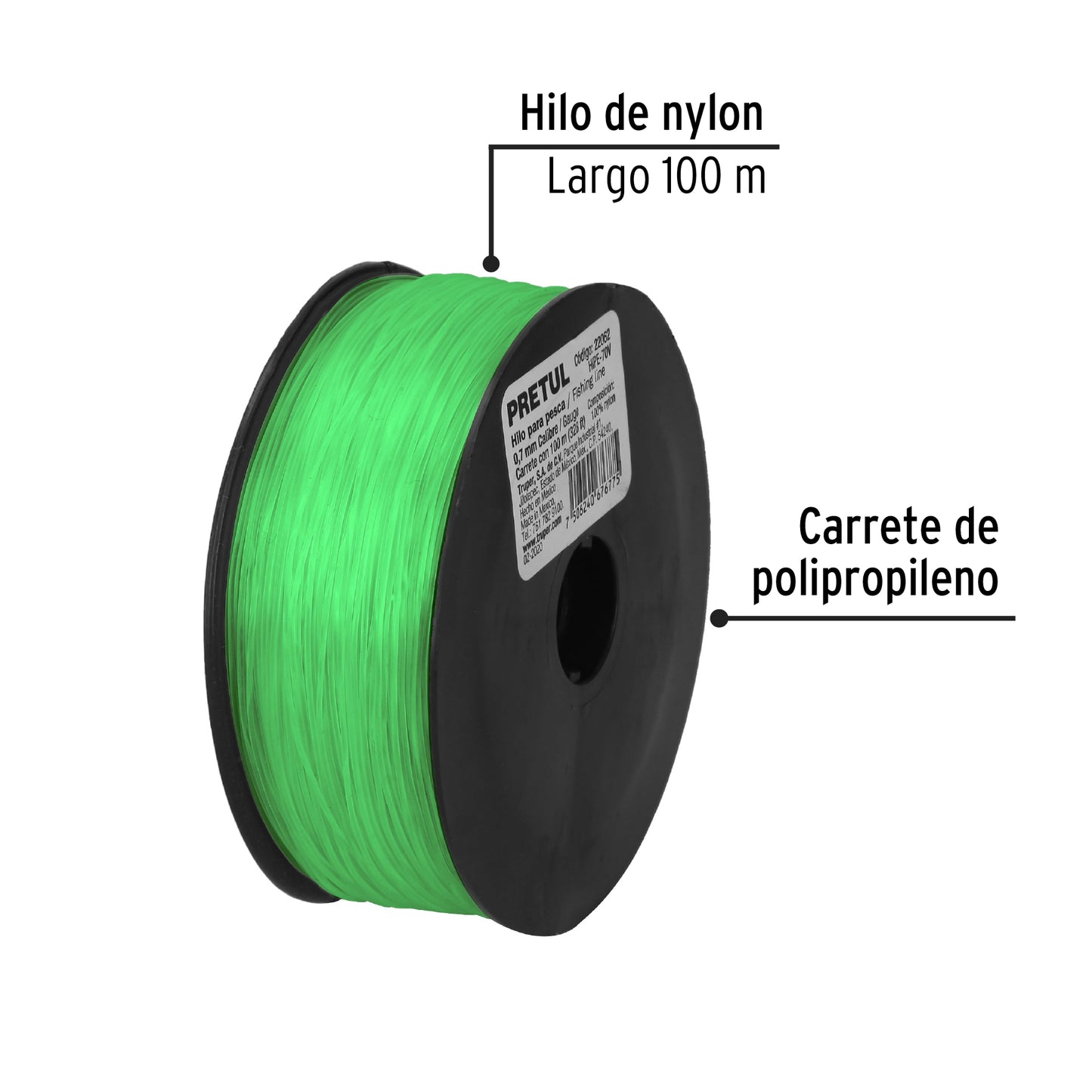Hilo de nylon para pesca, 0.70 mm,verde