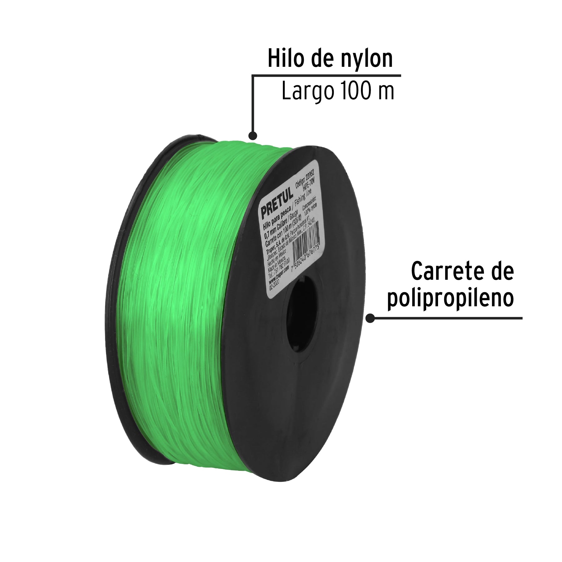 Hilo de nylon para pesca, 0.70 mm,verde