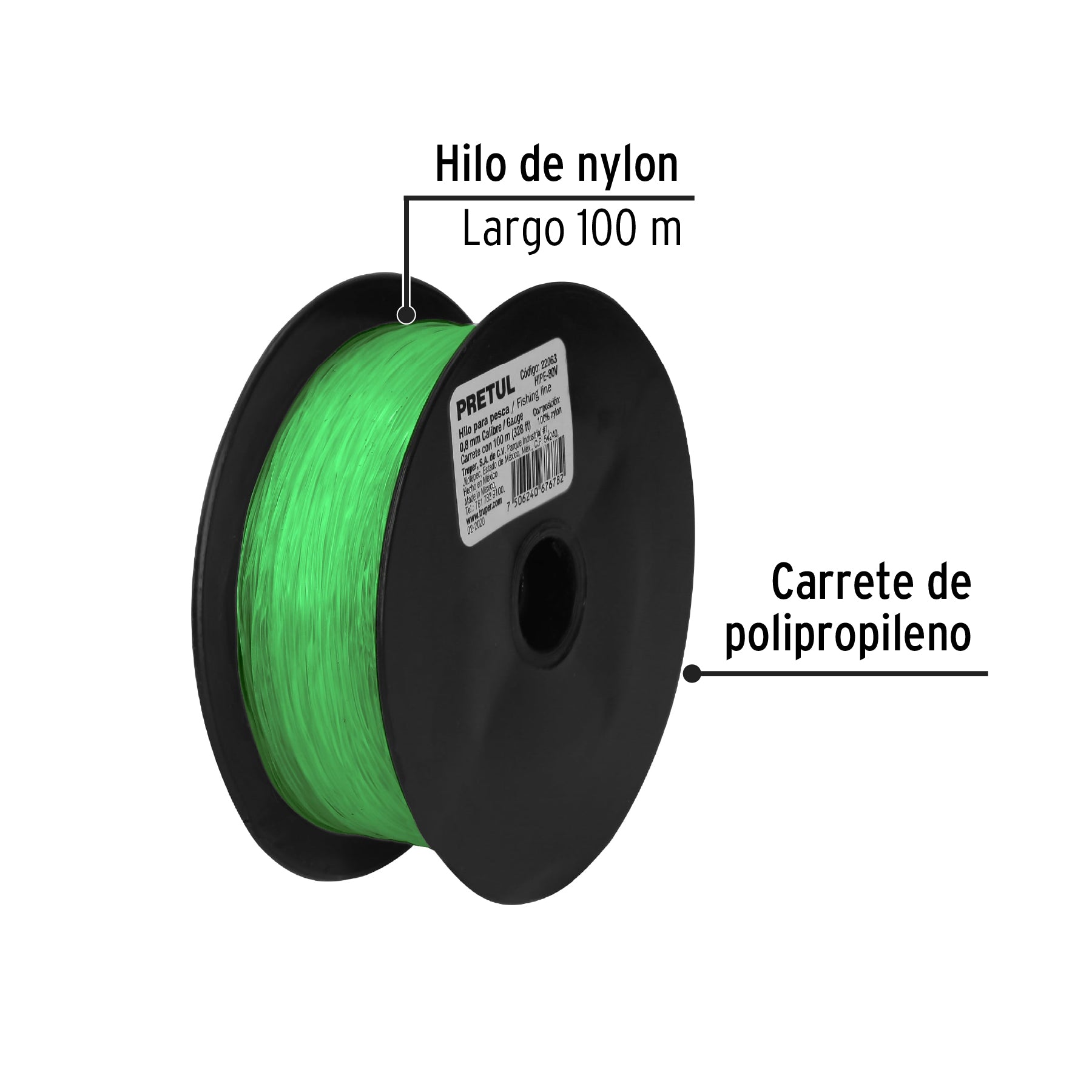 Hilo de nylon para pesca, 0.80 mm,verde