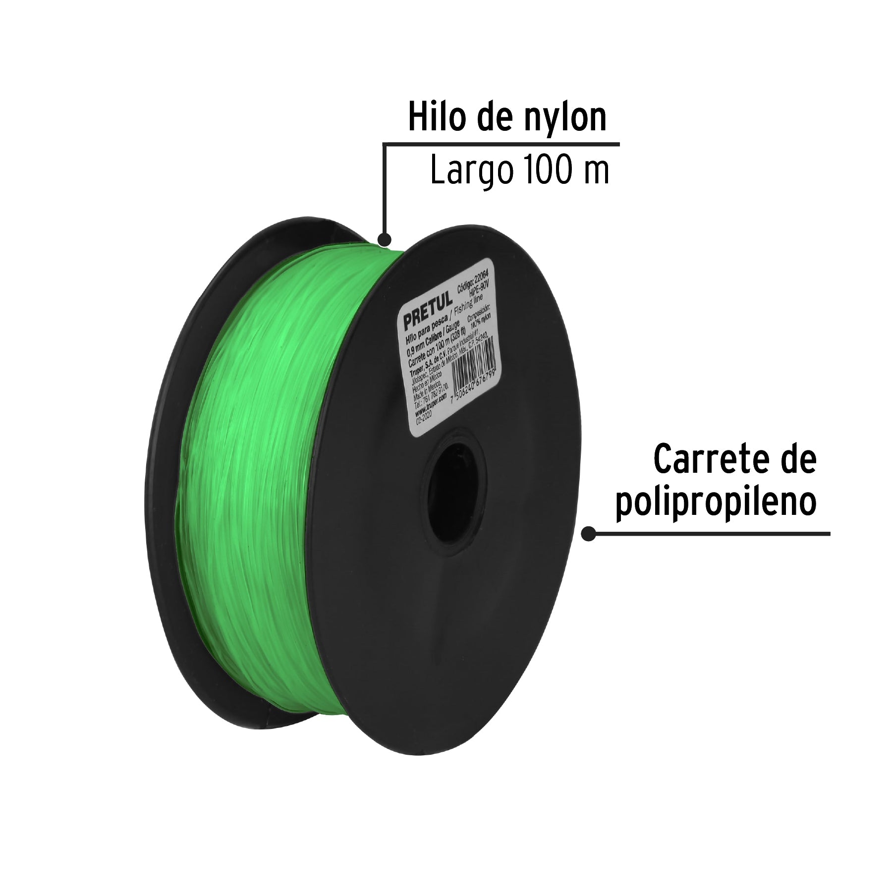 Hilo de nylon para pesca, 0.90 mm,verde