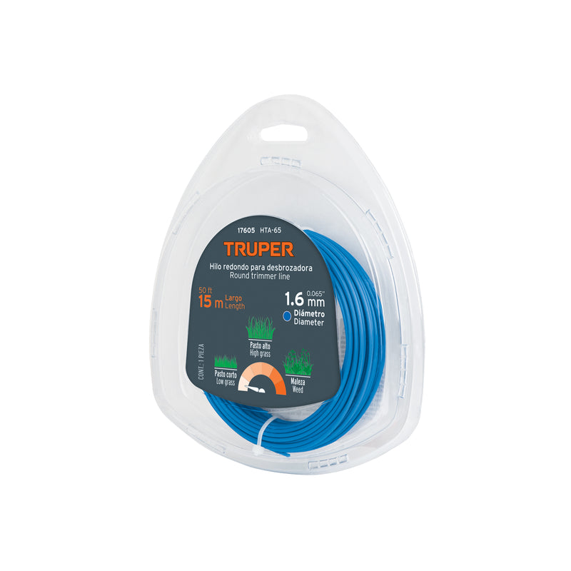 Hilo redondo para desbrozadora, 15 m largo, 1.6 mm, blister
