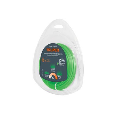 Hilo redondo para desbrozadora, 15 m largo, 2 mm, blister