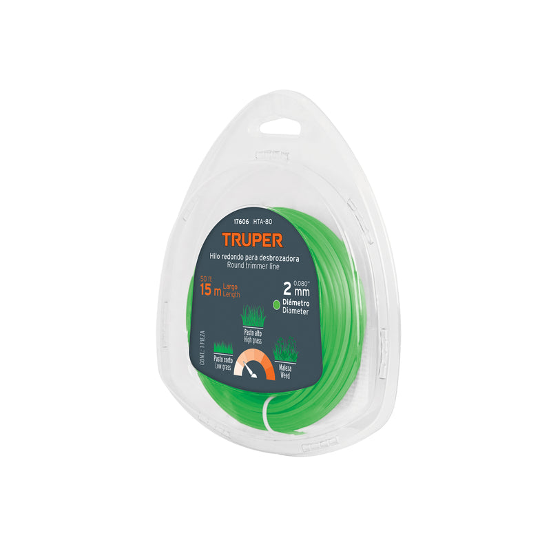 Hilo redondo para desbrozadora, 15 m largo, 2 mm, blister