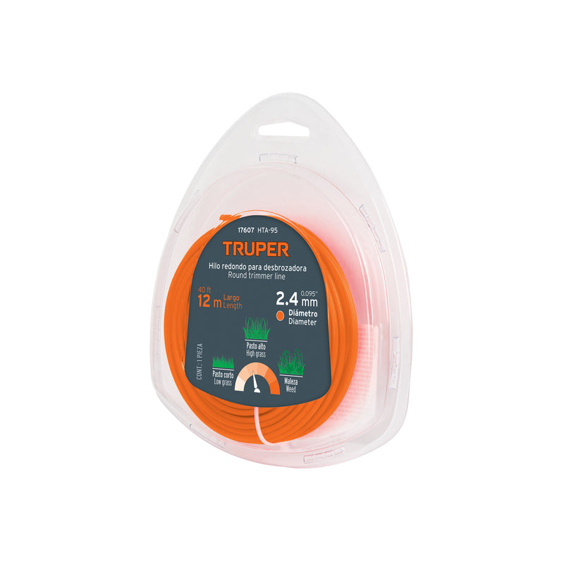 Hilo redondo para desbrozadora, 12 m largo, 2.4 mm, blister
