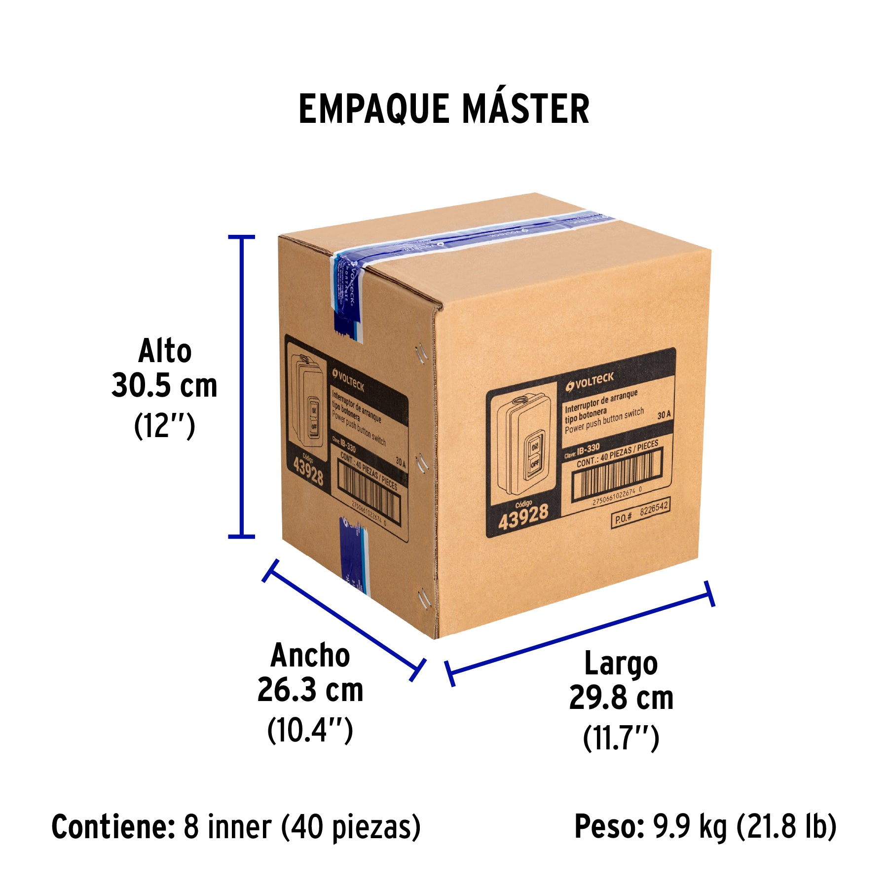 Interruptor de arranque tipo botonera 30A, metálico, VOLTECK