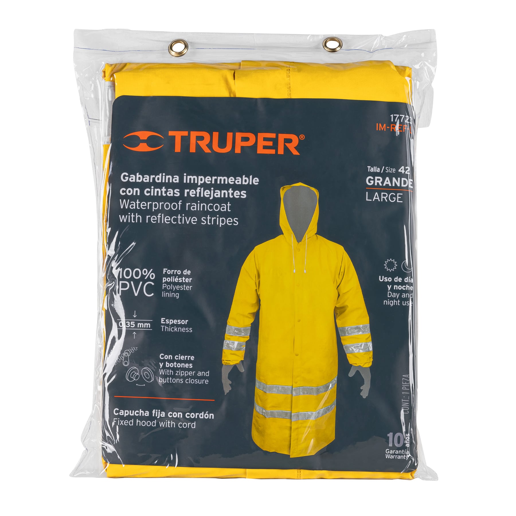 Gabardina impermeable con reflejante, talla grande, PVC