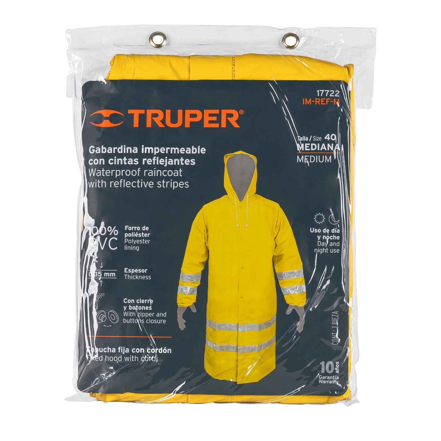 Gabardina impermeable con reflejante, talla mediana, PVC