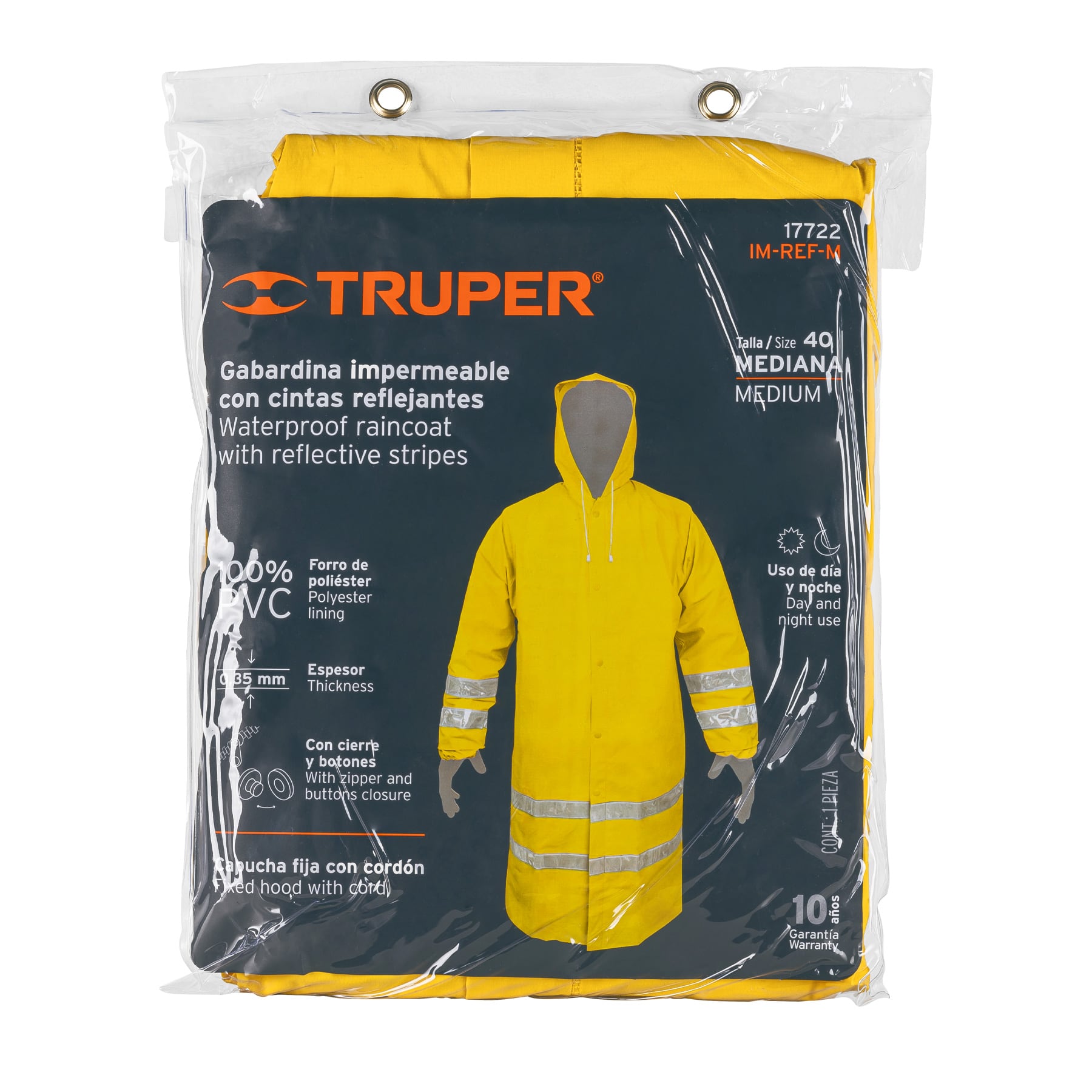 Gabardina impermeable con reflejante, talla mediana, PVC