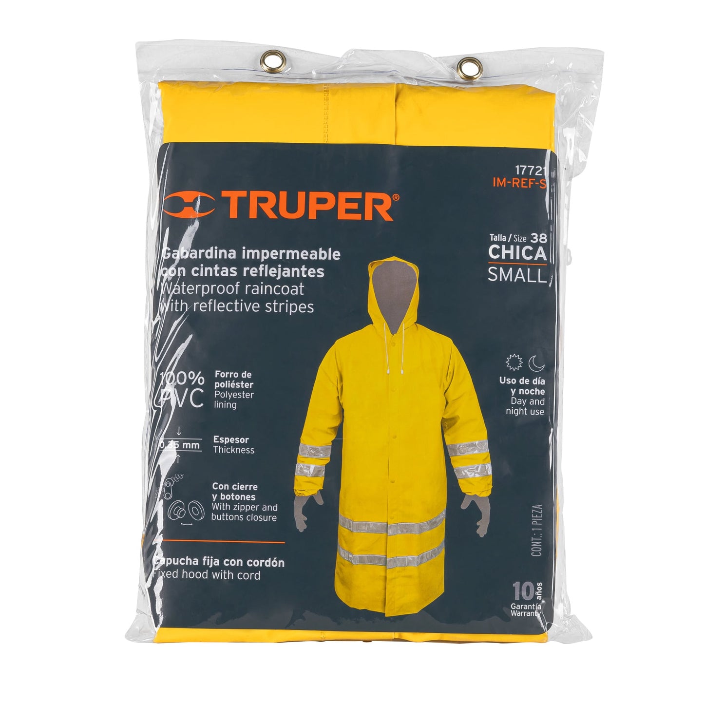 Gabardina impermeable con reflejante, talla chica, PVC