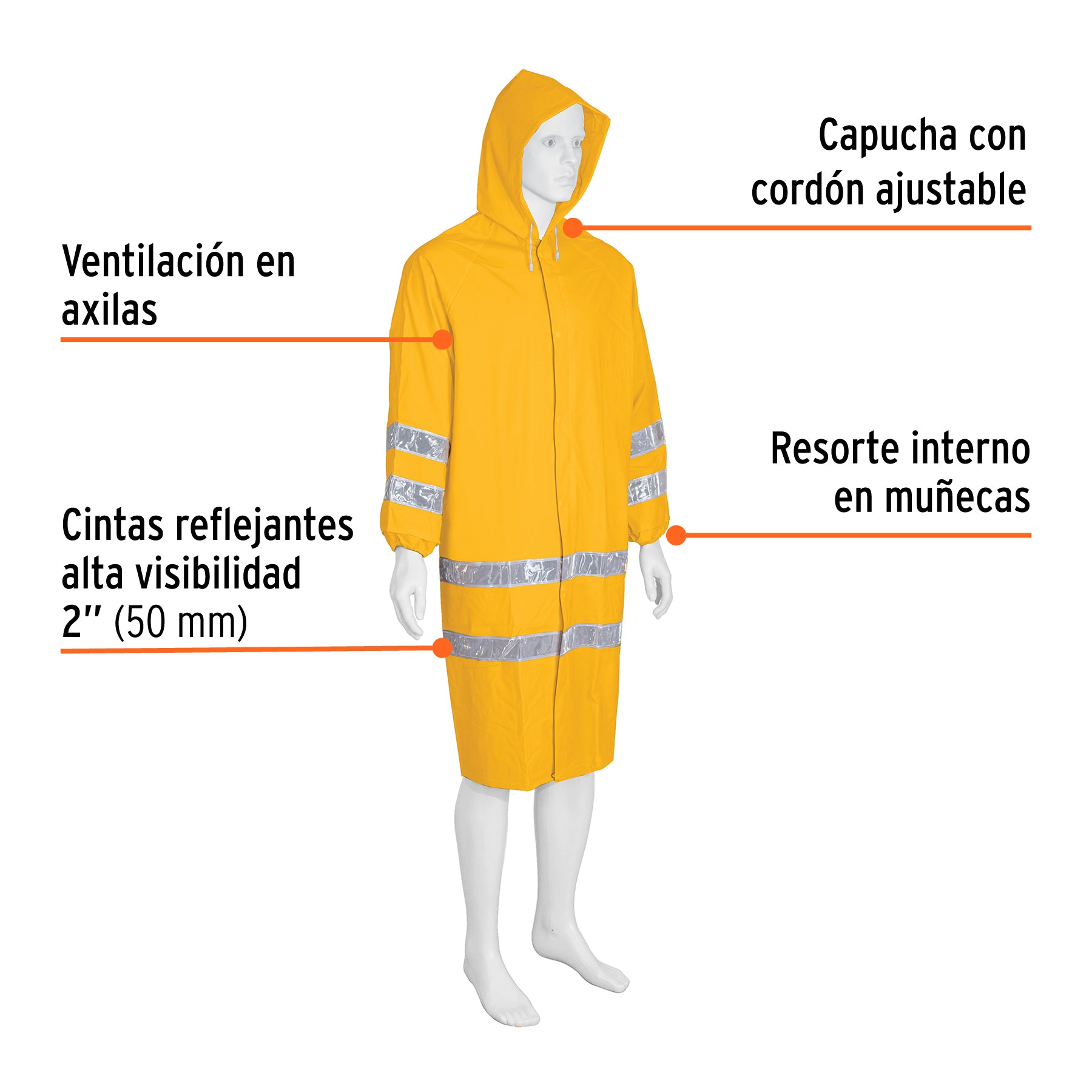 Gabardina impermeable con reflejante, talla chica, PVC