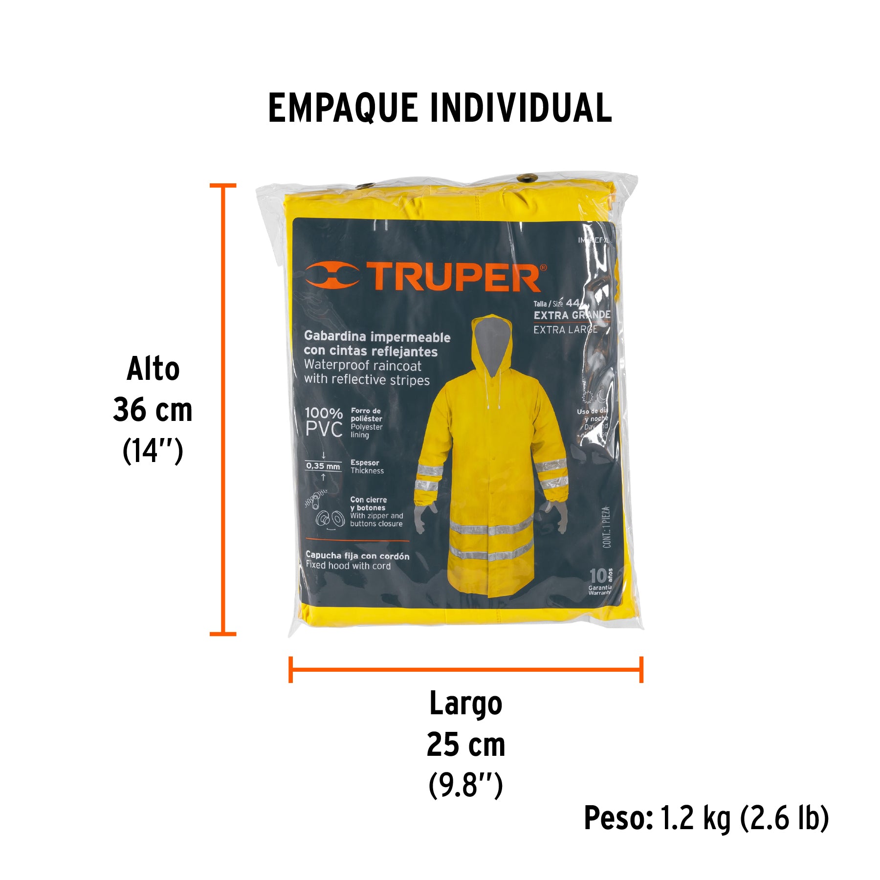 Gabardina impermeable con reflejante, talla extra grande,PVC