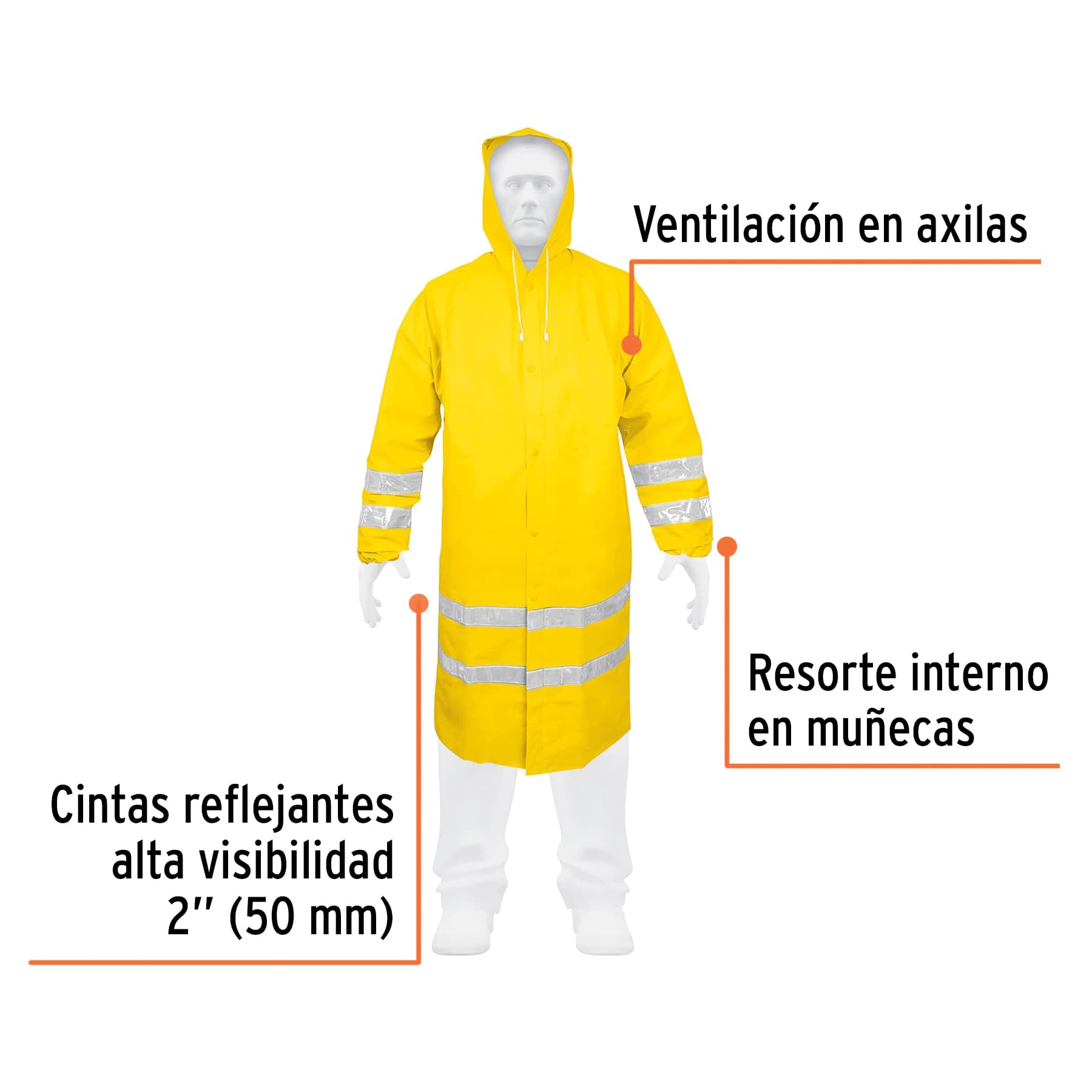 Gabardina impermeable con reflejante, talla extra grande,PVC