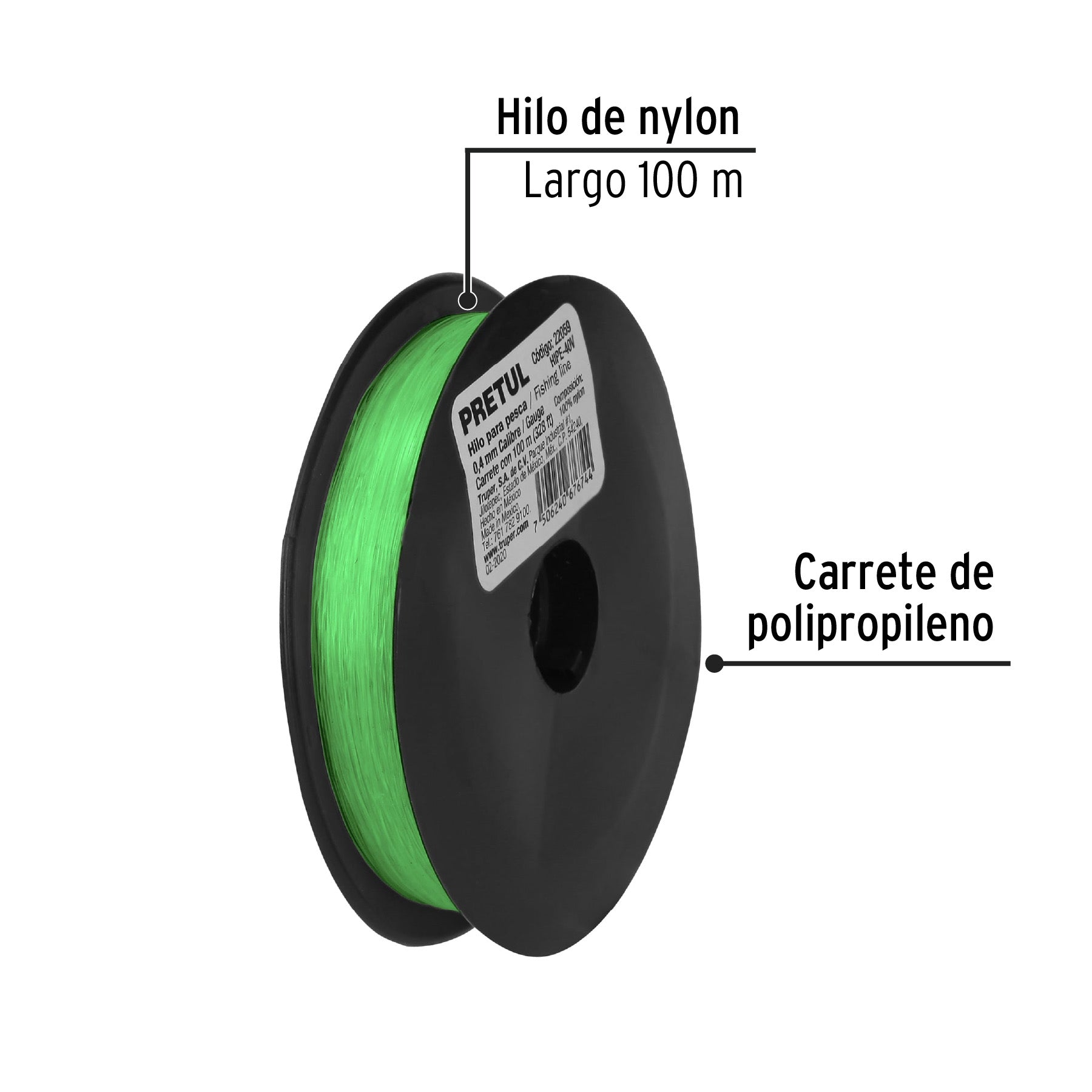 Hilo de nylon para pesca, 0.40 mm,verde