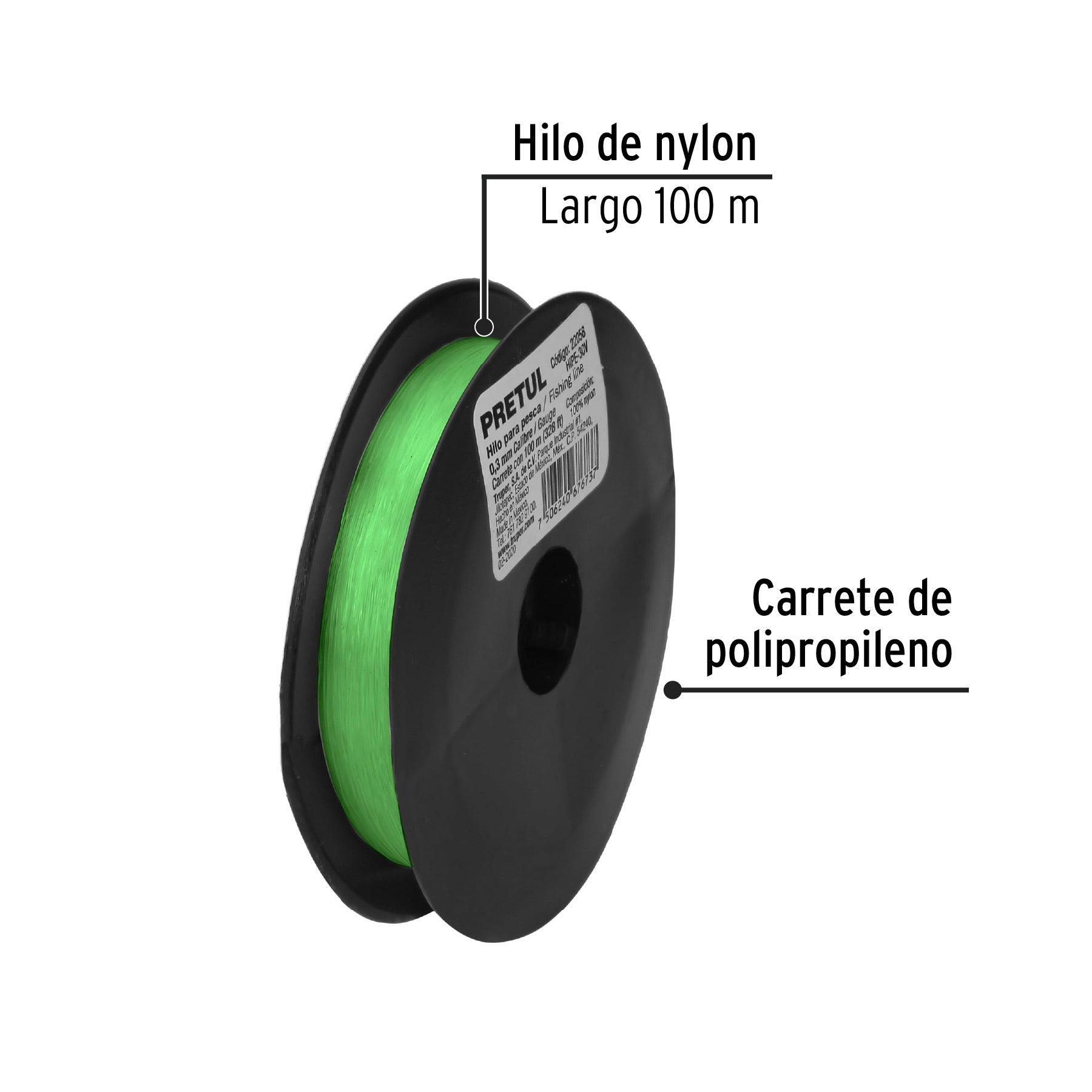 Hilo de nylon para pesca, 0.30 mm,verde