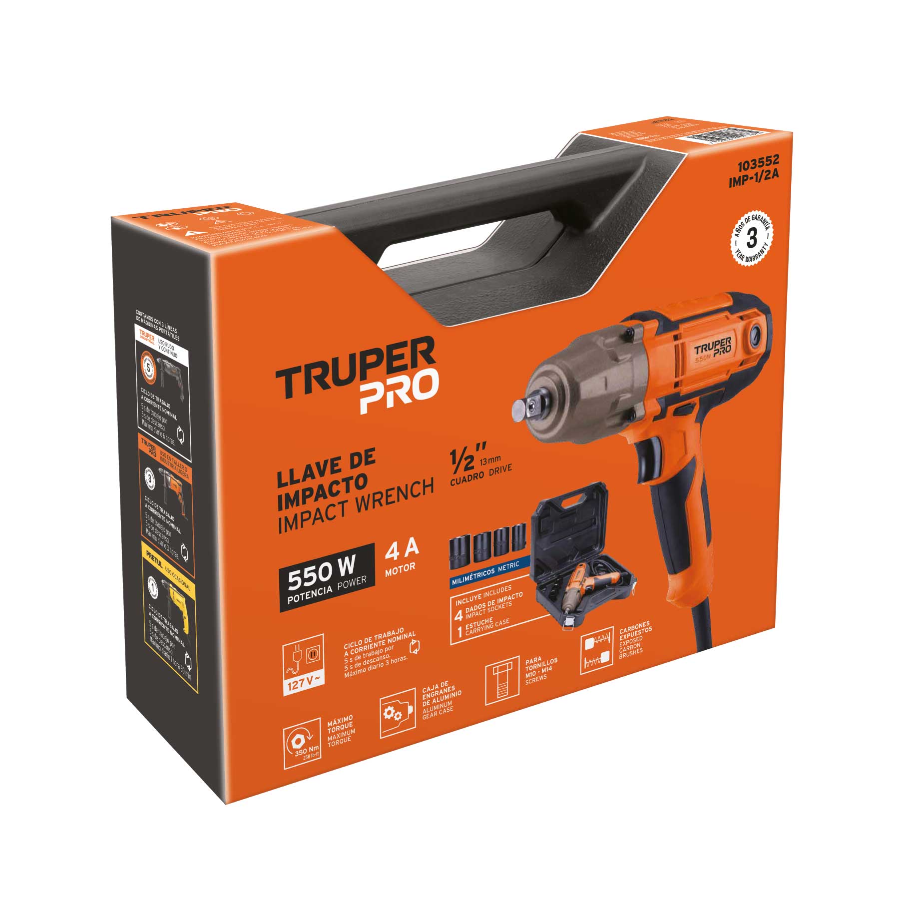 Llave de impacto 1/2' 550W, 258 ft/lb, TRUPER PRO