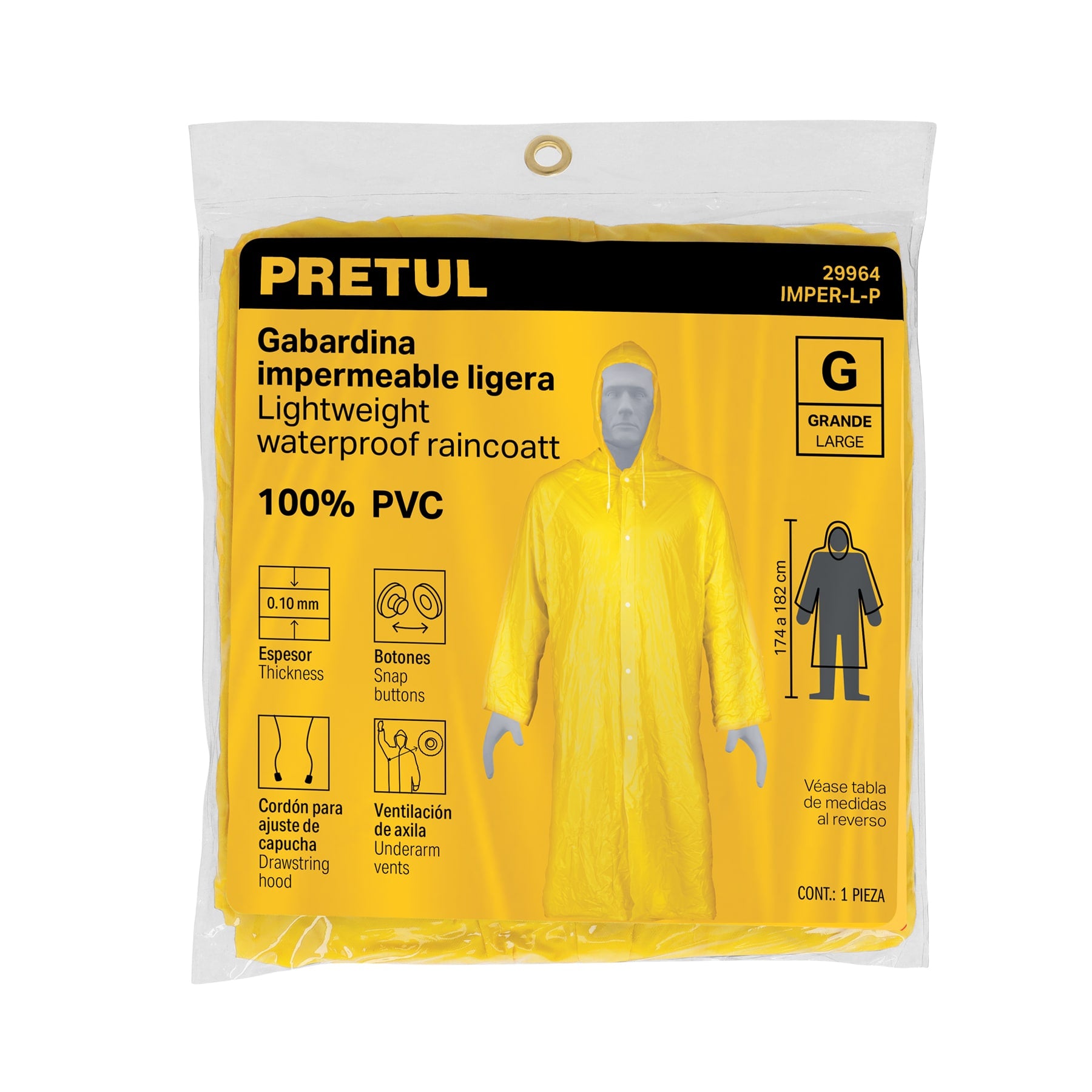 Gabardina impermeable, PVC, espesor 0.10 mm, grande, Pretul