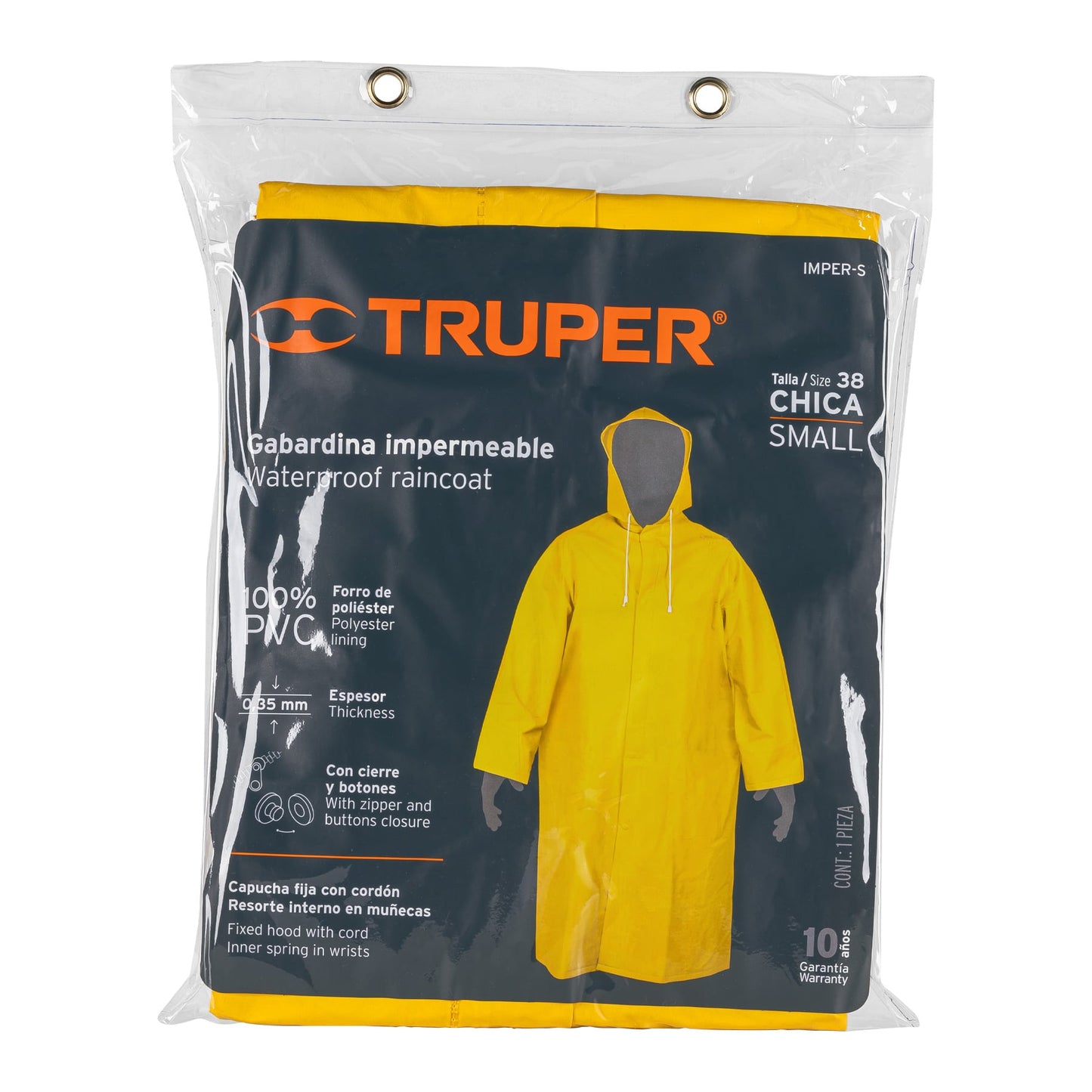 Gabardina talla chica, PVC