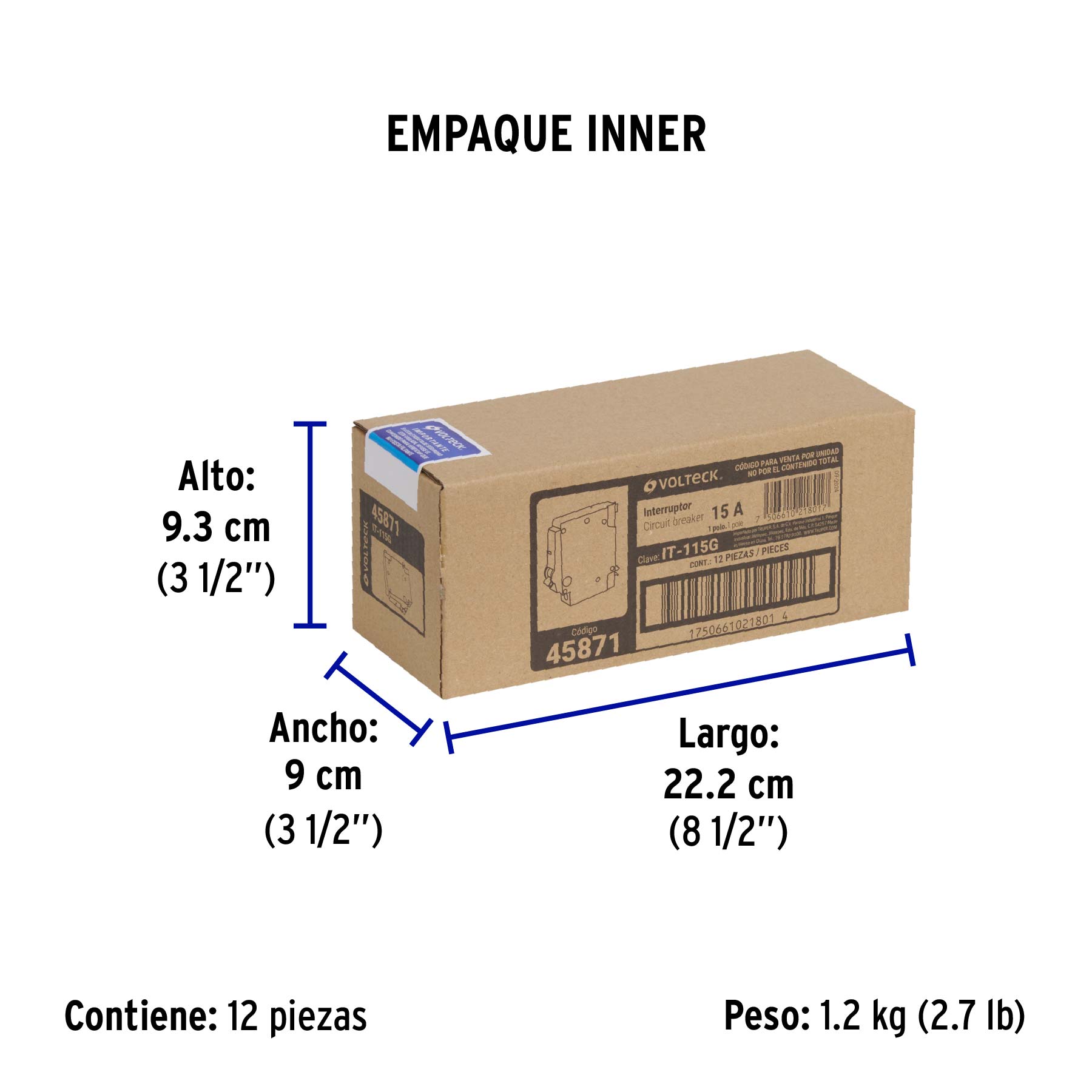 Interruptor de 1 polo 15A, enchufable, a granel, VOLTECK