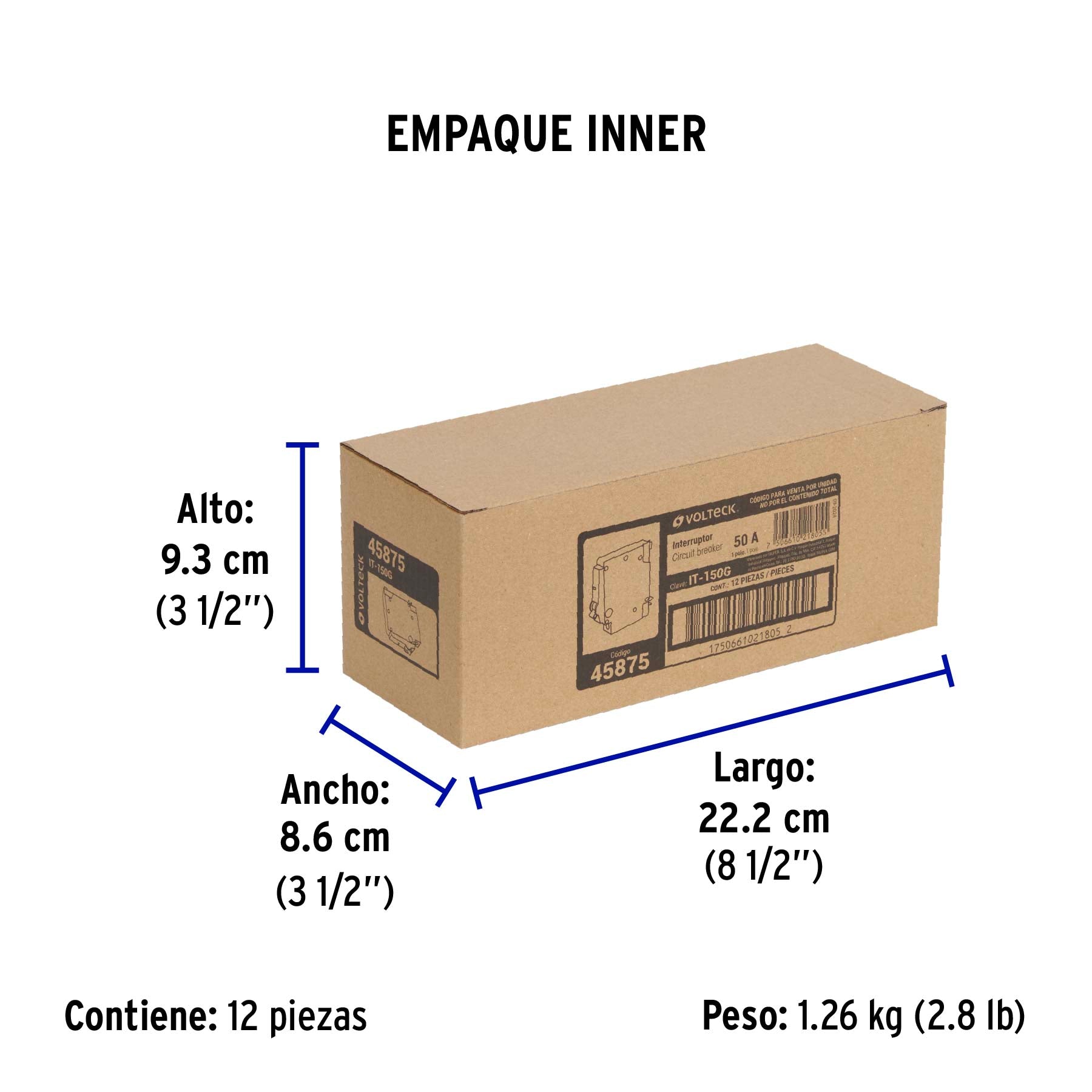 Interruptor de 1 polo 50A, enchufable, a granel, VOLTECK