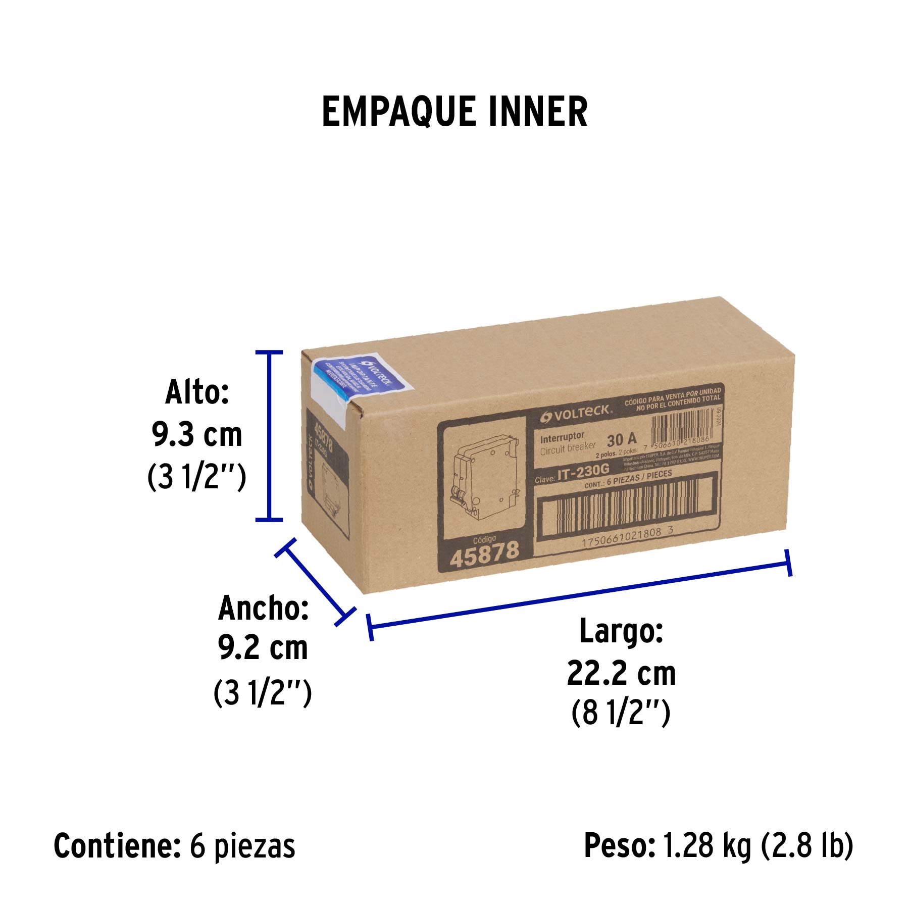 Interruptor de 2 polos 30A, enchufable, a granel, VOLTECK