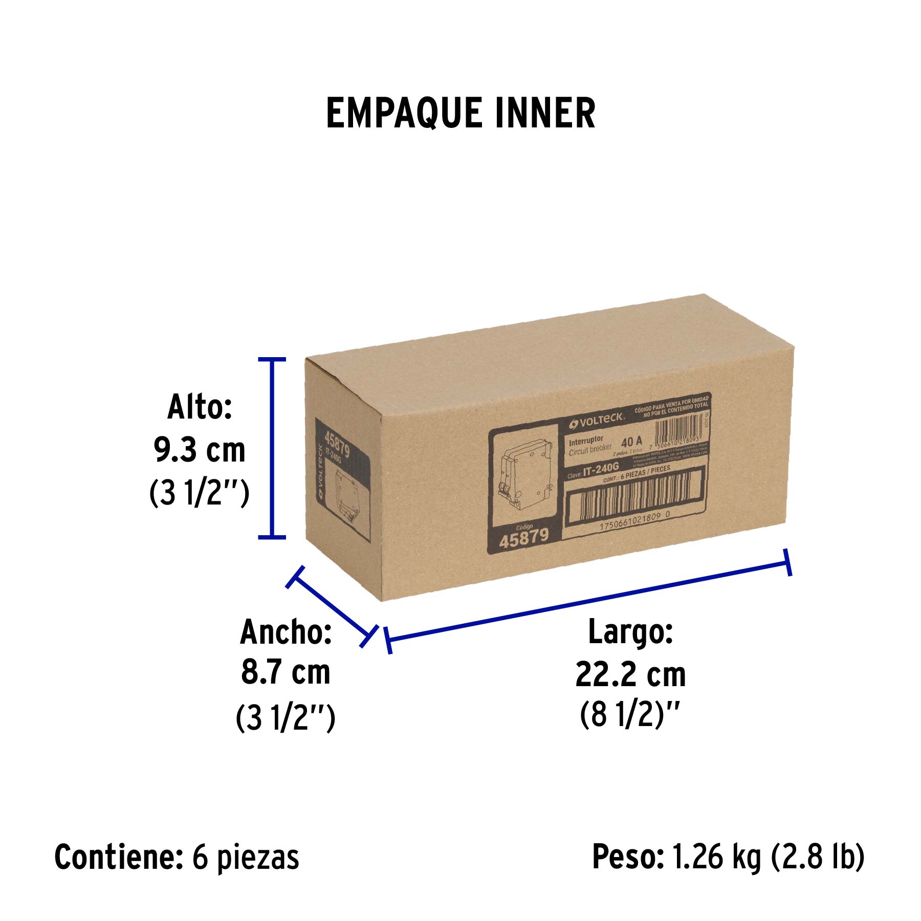 Interruptor de 2 polos 40A, enchufable, a granel, VOLTECK