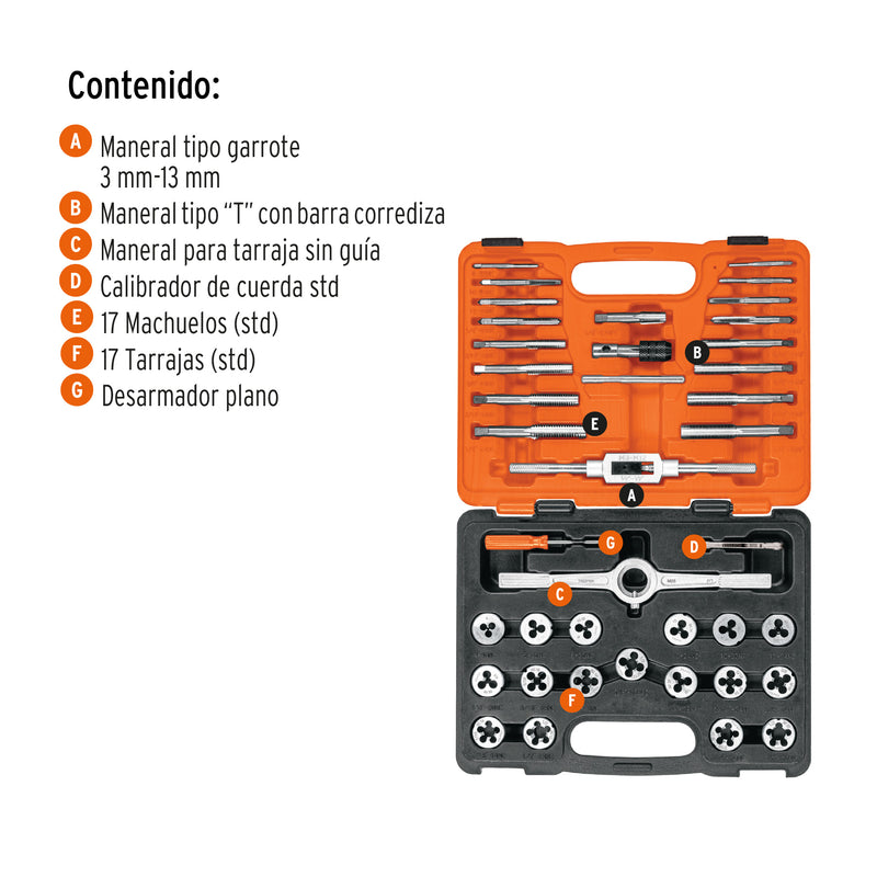 Juego de machuelos y tarrajas, 40 piezas