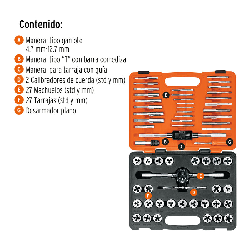 Juego de machuelos y tarrajas, 60 piezas