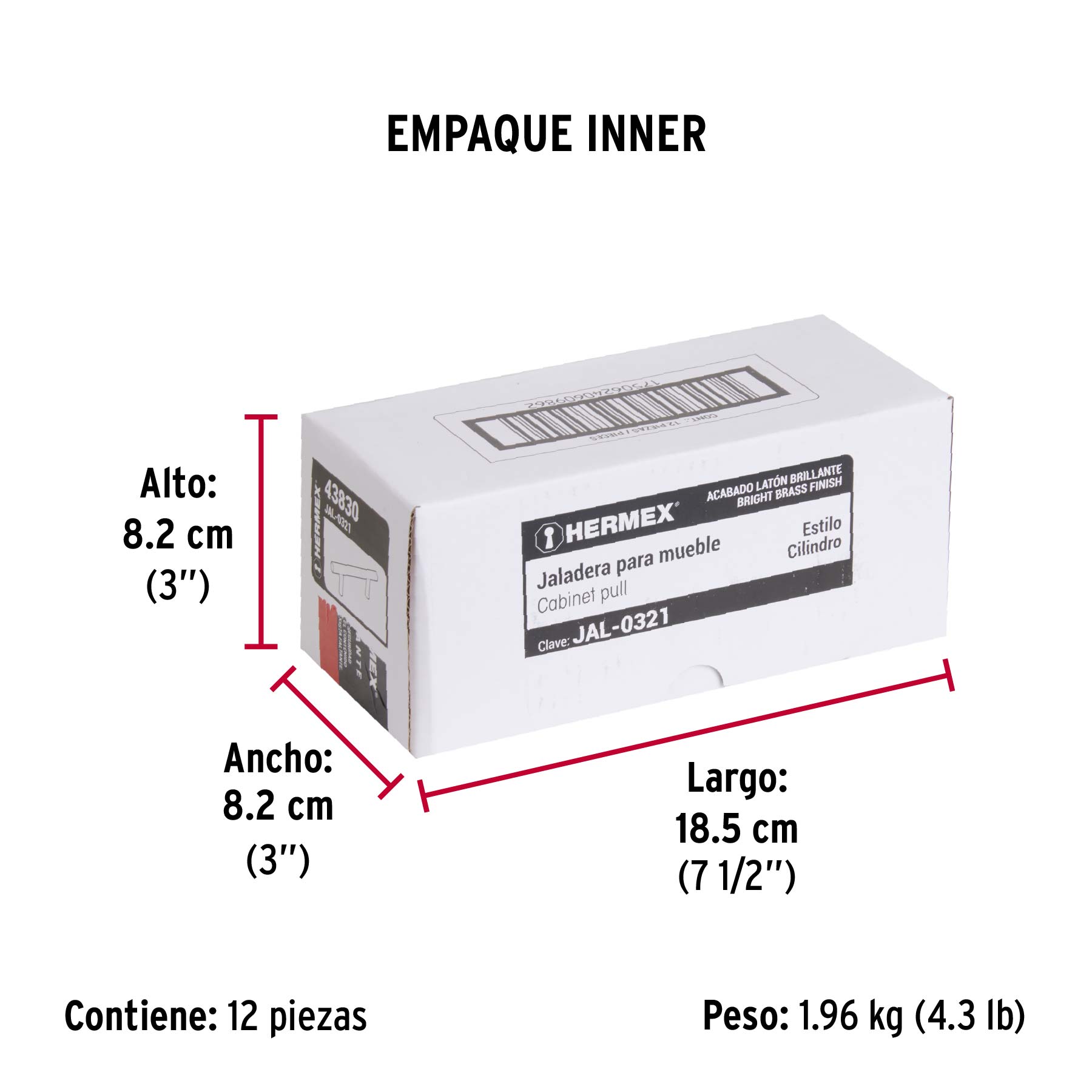 Jaladera, latón brillante, estilo Cilindro