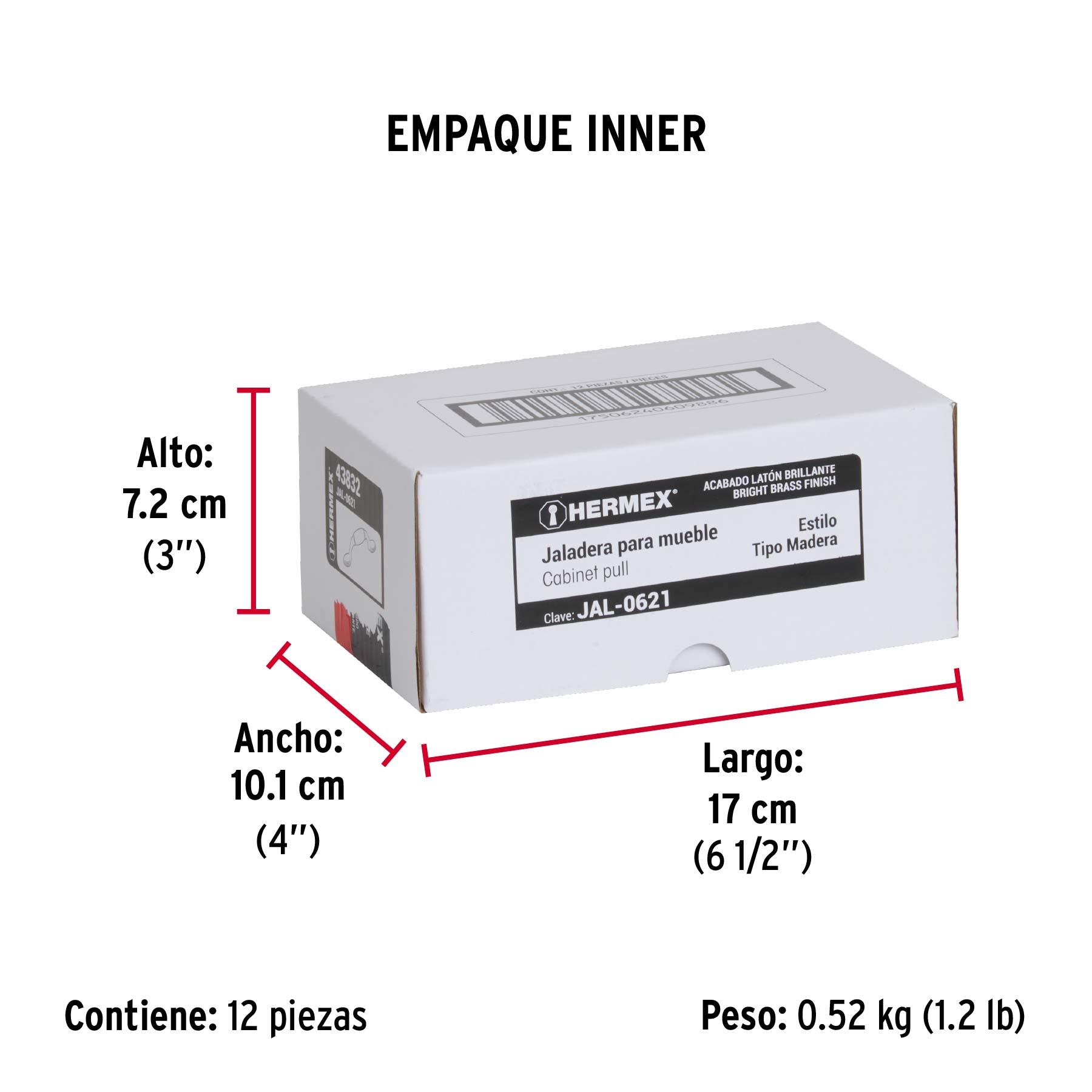 Jaladera de latón brillante, con inserto de zinc