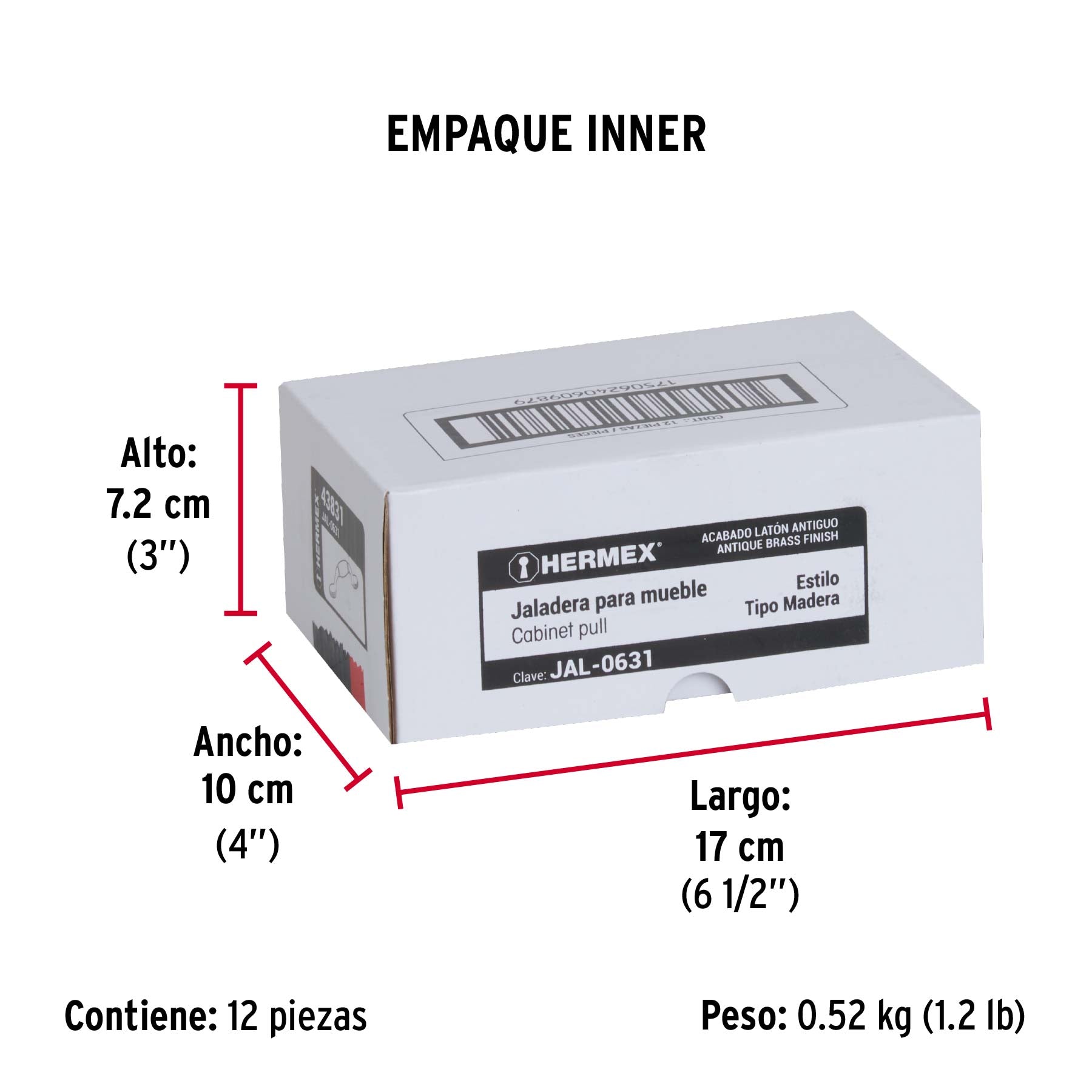 Jaladera de latón antiguo, con inserto de zinc