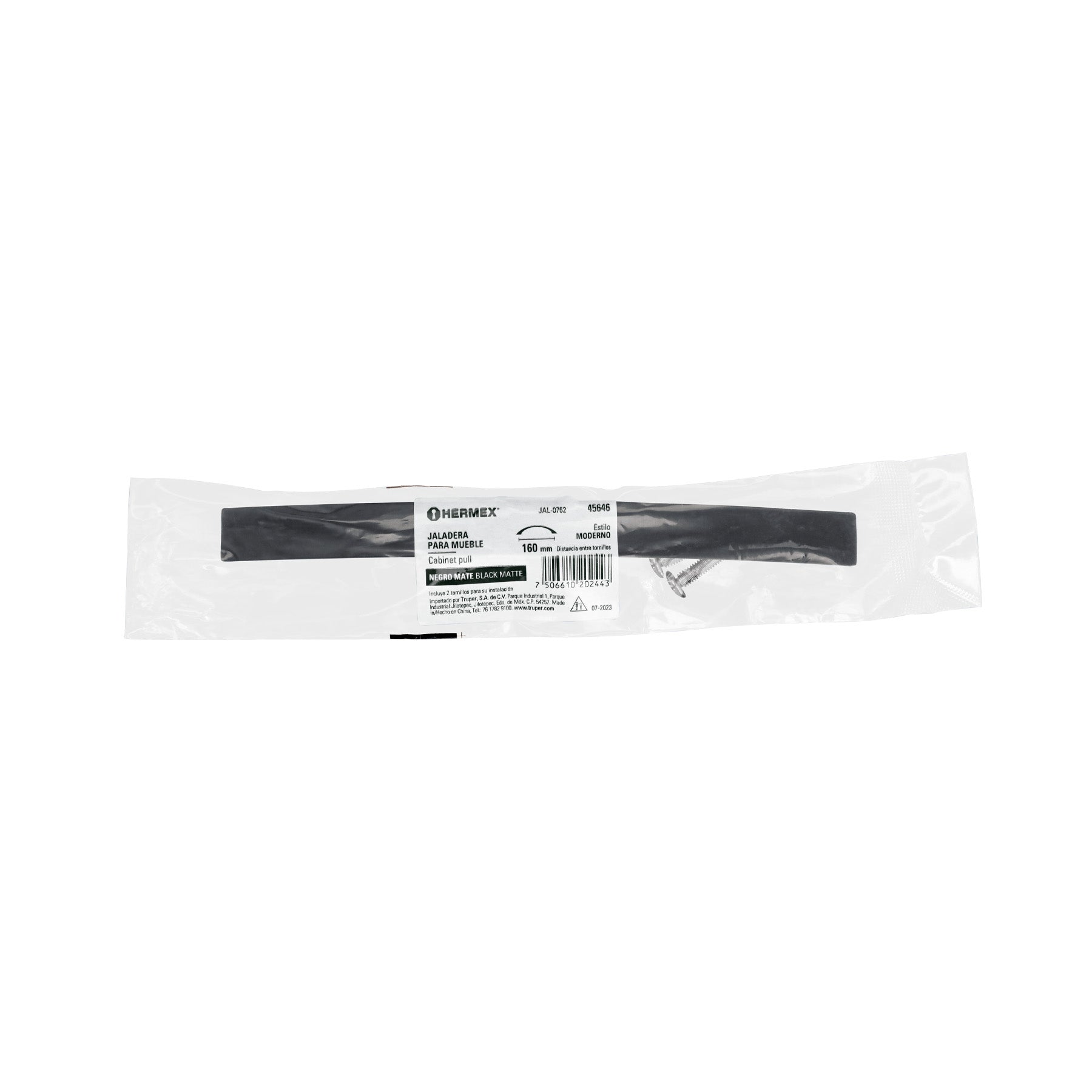 Jaladera de 160mm estilo 'Moderno' acabado negro, Hermex