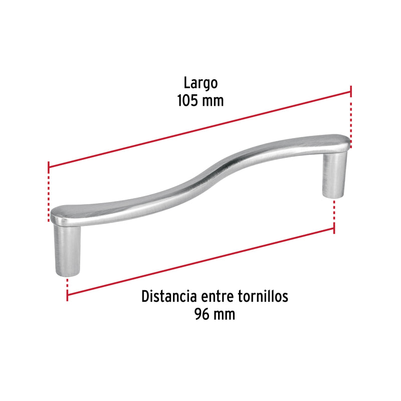 Jaladera de 96mm, línea Toledo, níquel, HERMEX