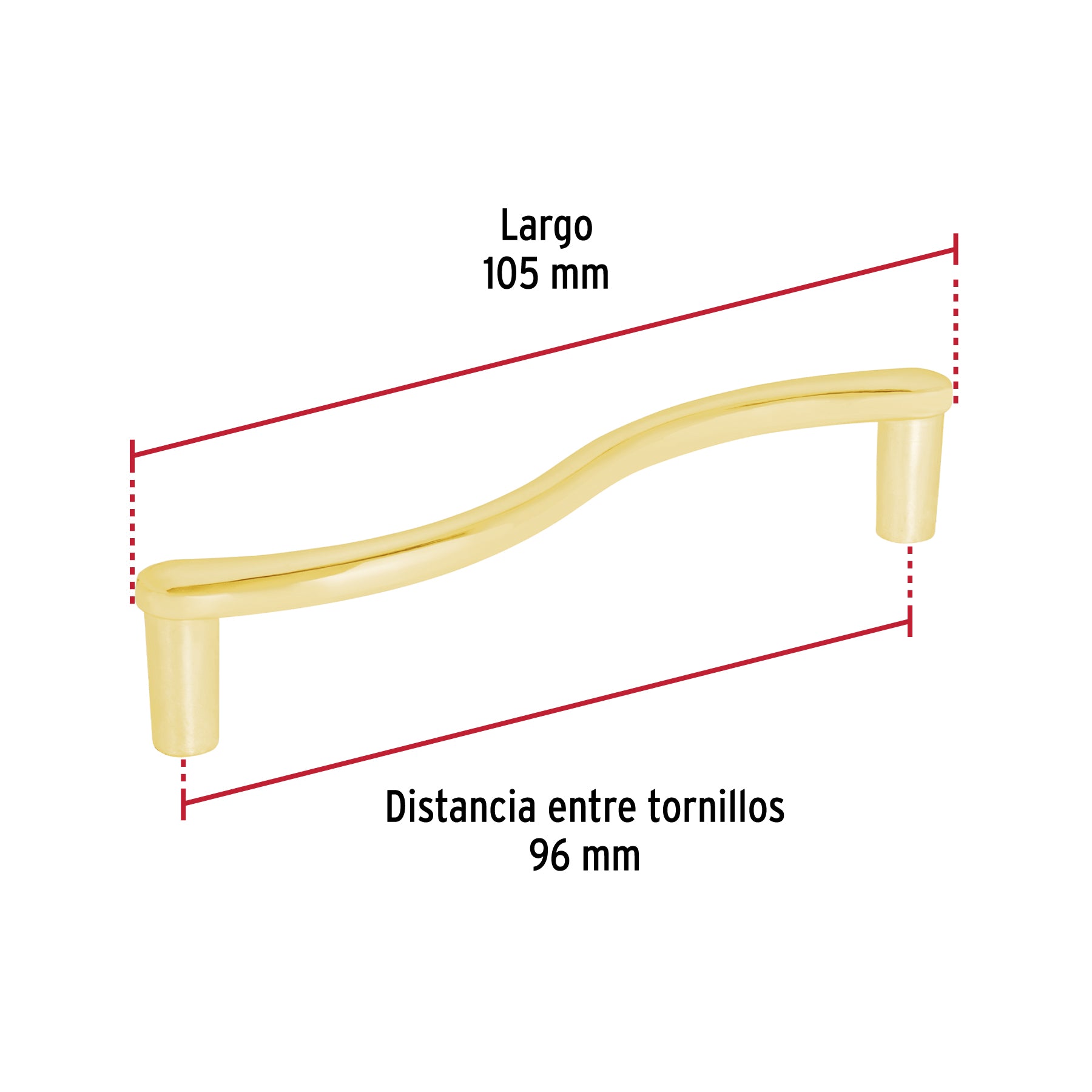 Jaladera de 96mm, línea Toledo, latón brillante, HERMEX
