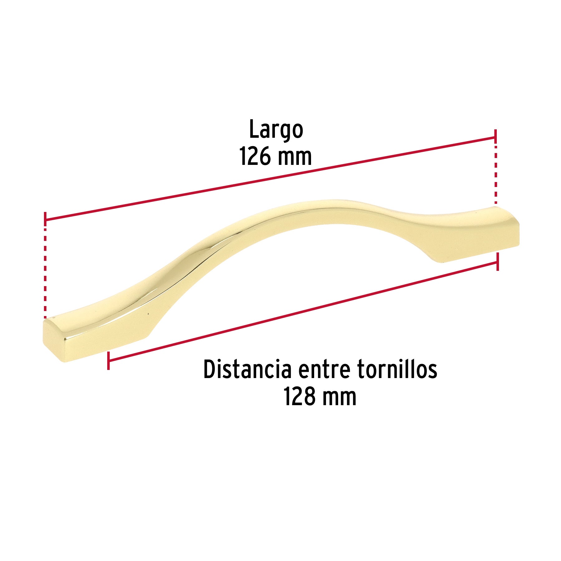 Jaladera de 96mm estilo 'Segovia' acabado latón brillante