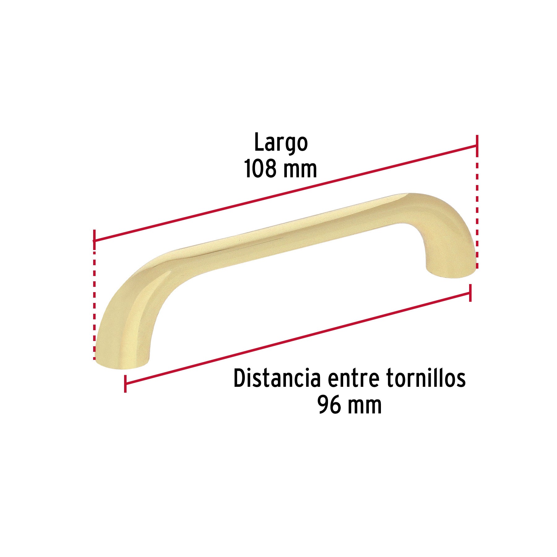 Jaladera de 96mm estilo 'Cádiz' acabado latón brillante