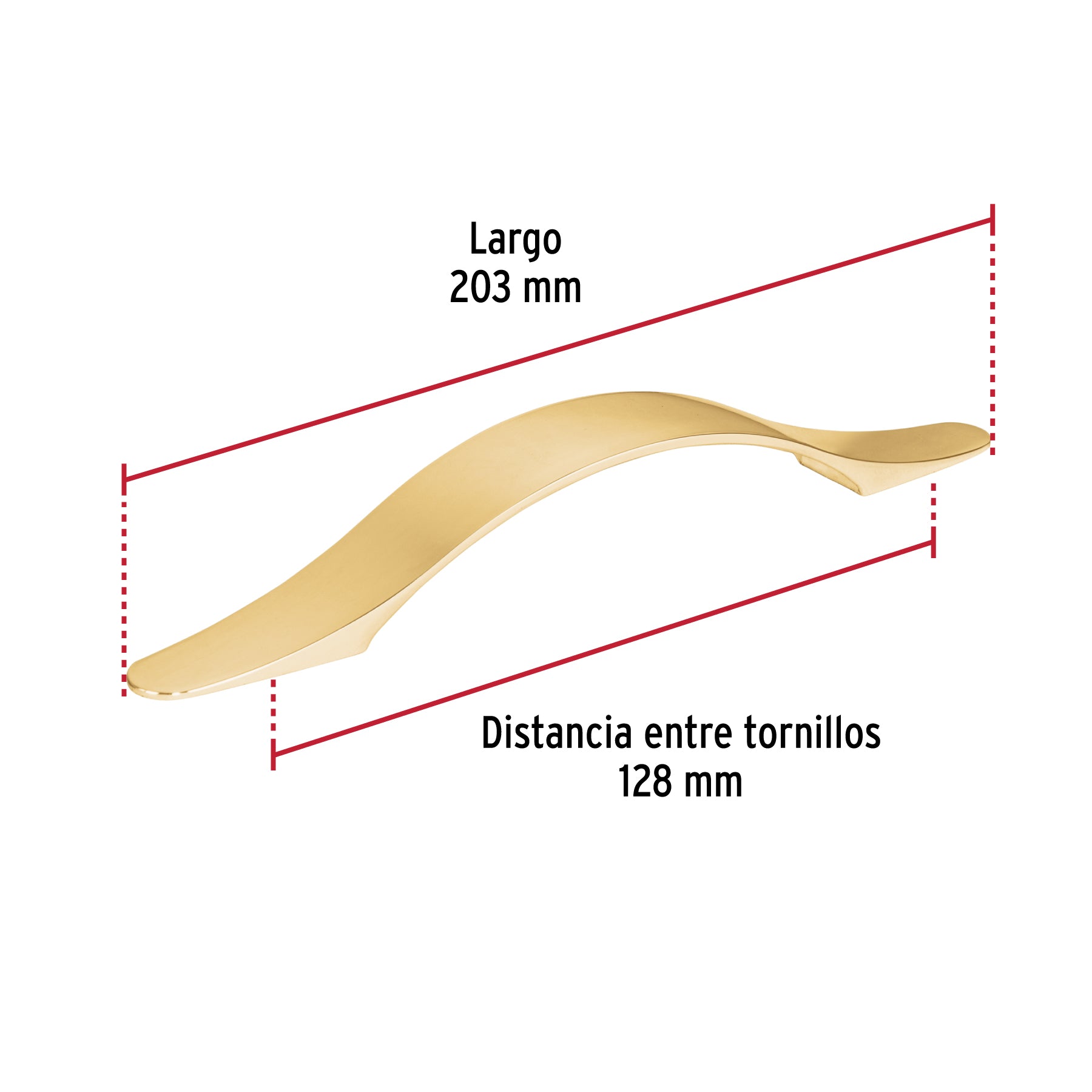 Jaladera de 128mm, línea Burgos, latón brillante, HERMEX