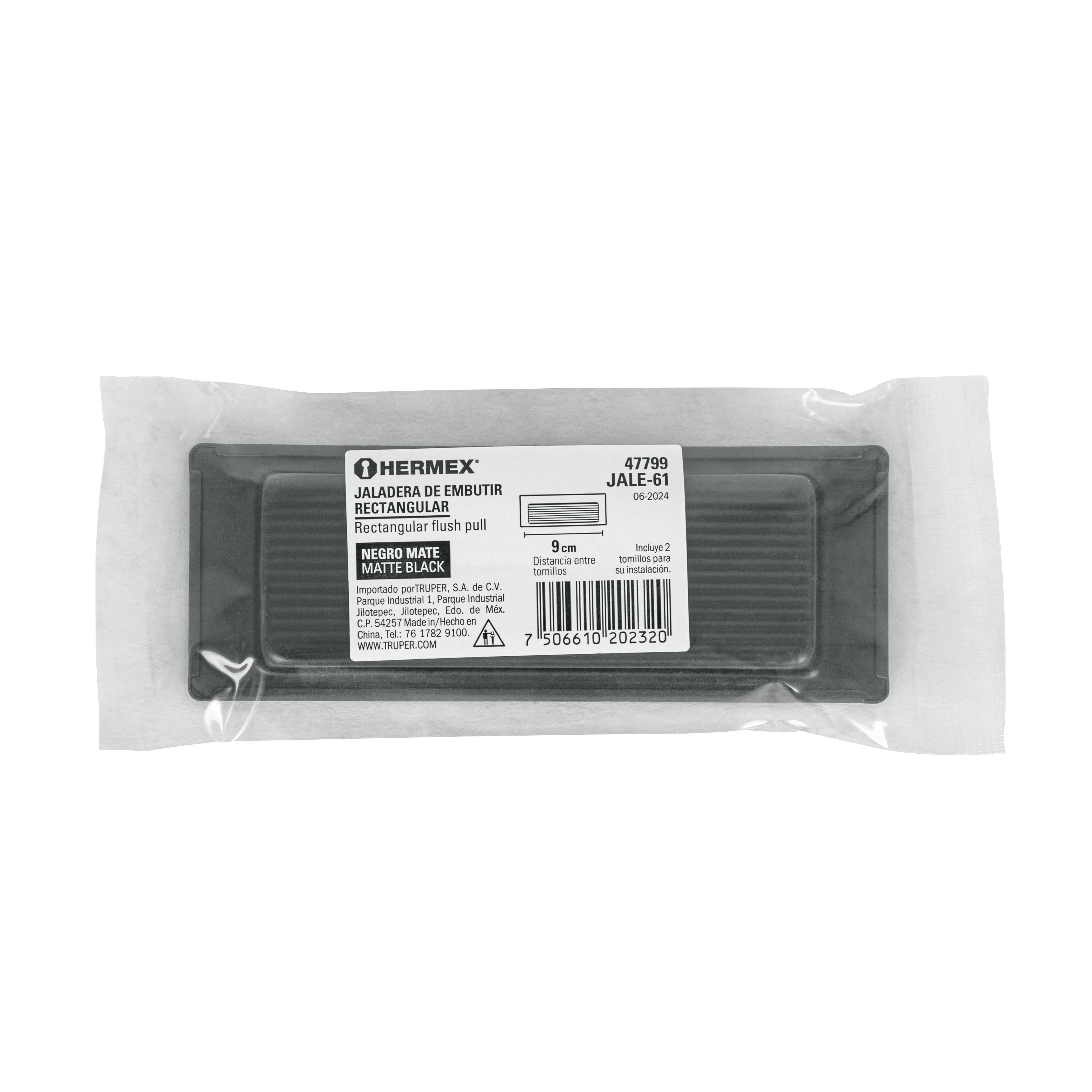 Jaladera de embutir cuadrada acabado negro, HERMEX